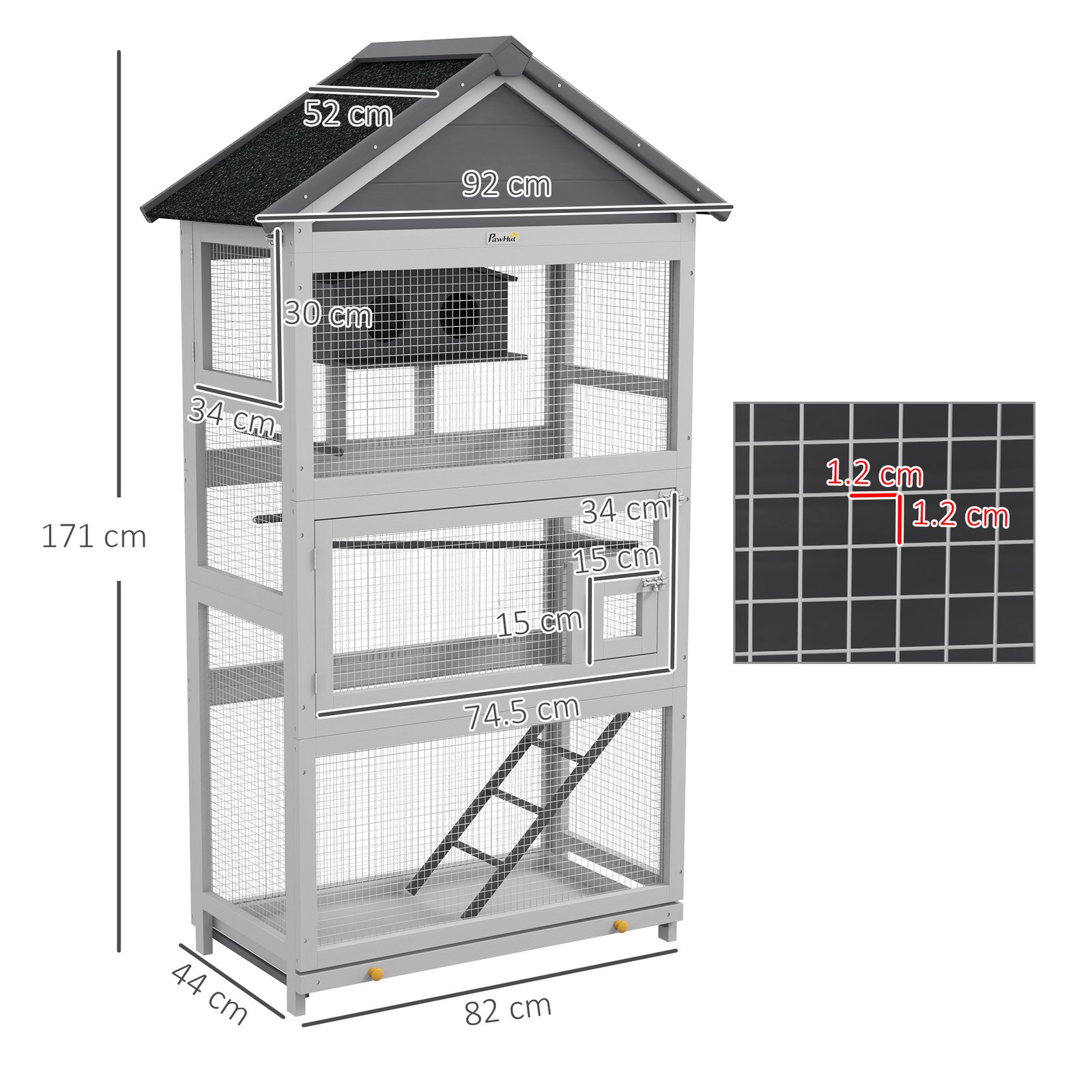 Wooden Bird Cage, with Stand, for Finches, Parakeets, Small birds - Grey