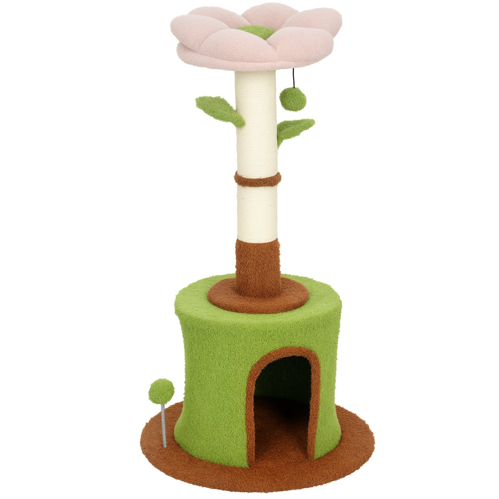 Cat Tree for Indoor Kittens, 88cm Flower Cat Tower with Condo & Bed, Scratching Post, 2 Toy Balls and 2 Crinkle Leaves