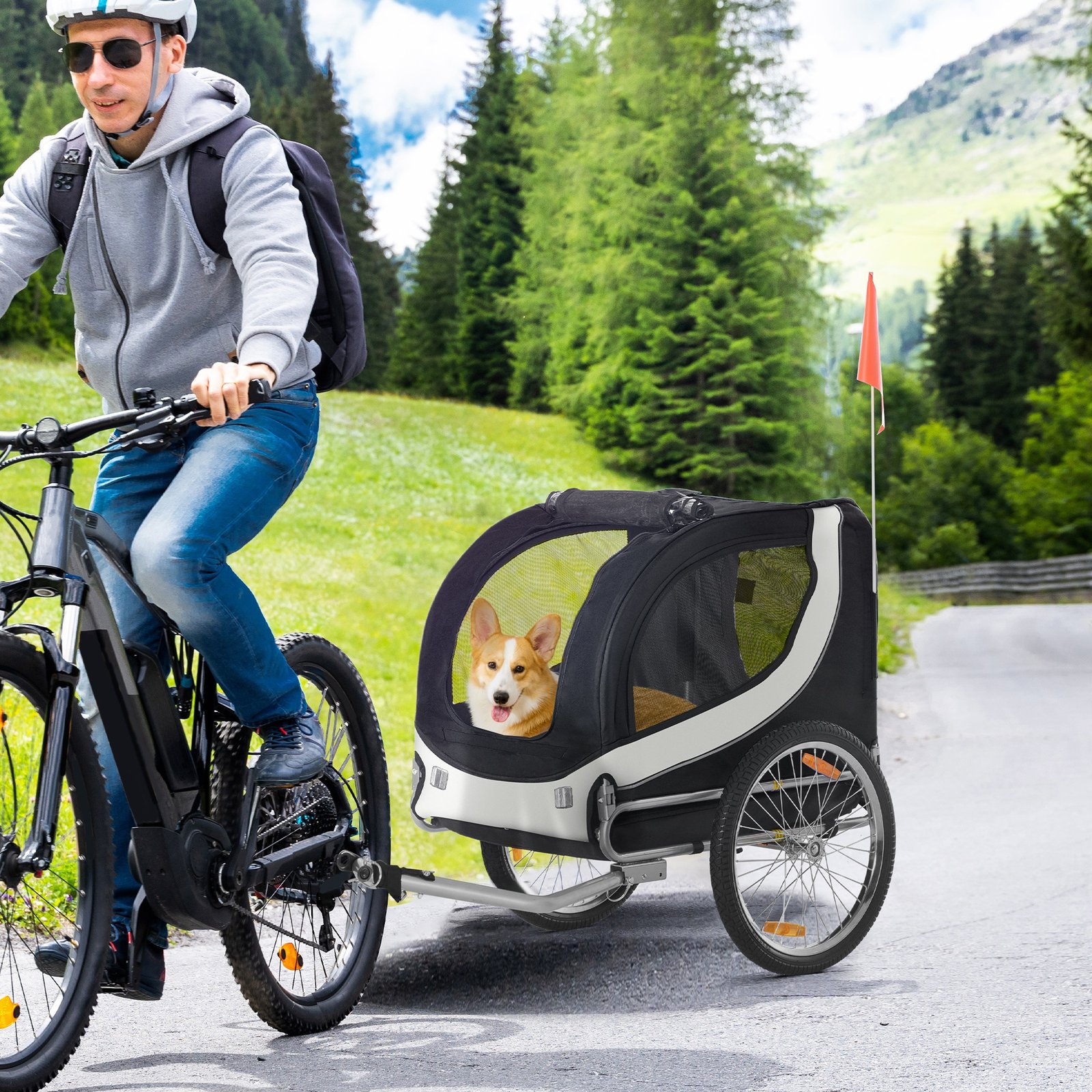 Steel Dog Bike Trailer Pet Cart Carrier for Bicycle Kit Weather Resistant w/ Hitch Coupler Travel White and Black
