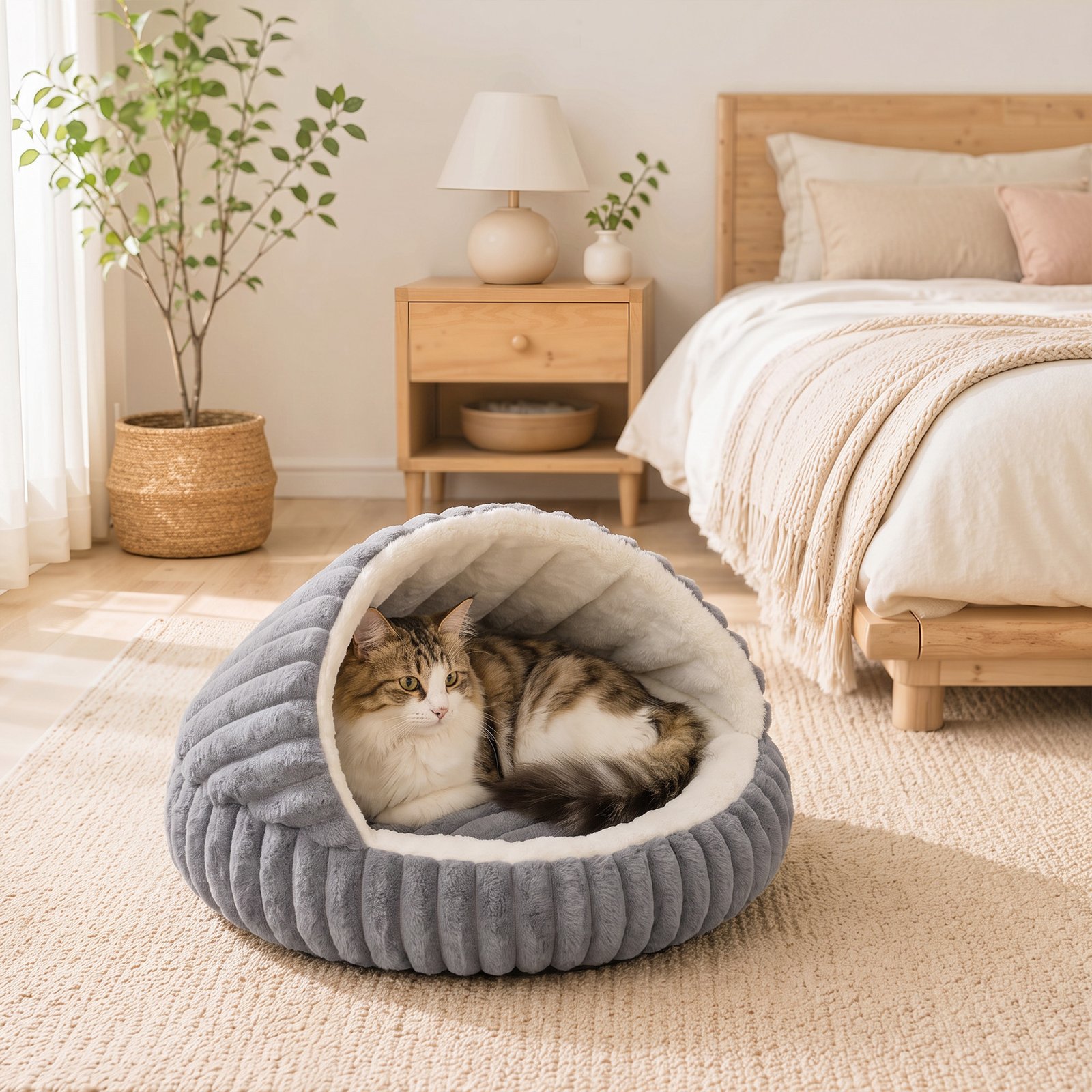 Cat Bed for Indoor Kittens, Cat Cave House with Non-Slip Bottom and Washable Cushion