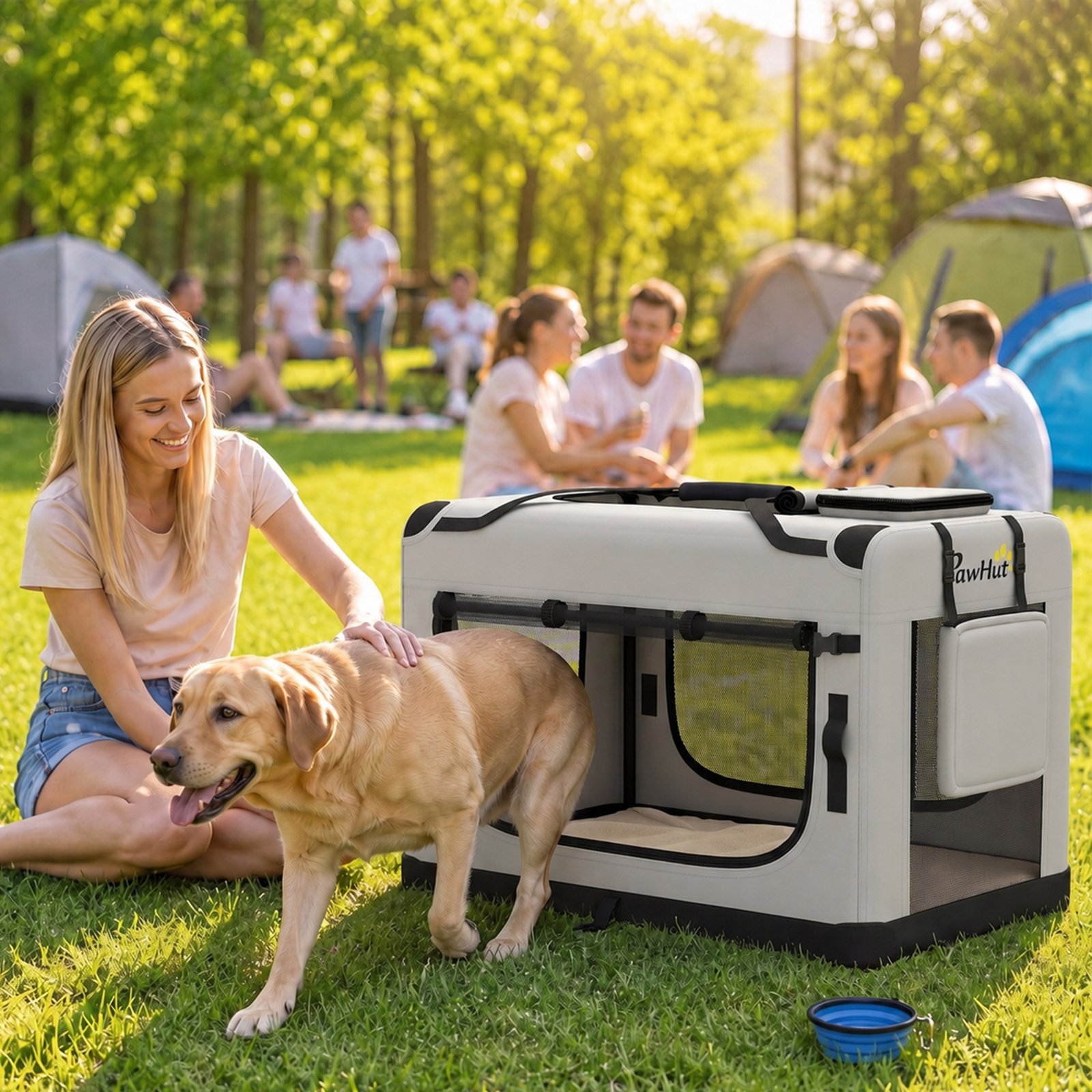 Pet Carrier Bag, Soft-Sided Dog Carrier with Security Buckle Strap, Washable Cushion and Folded Bowl, Light Grey