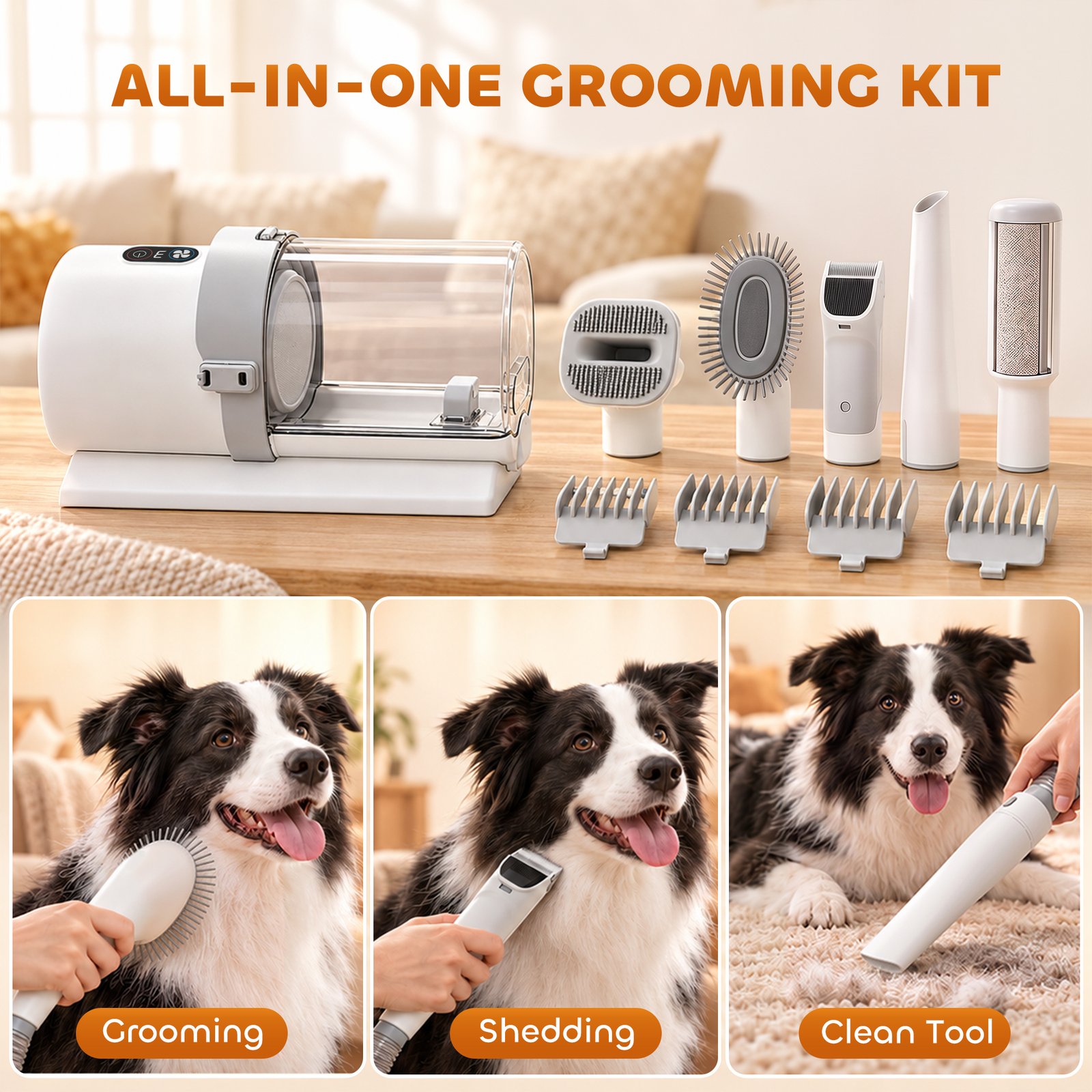 Dog Grooming Kit with 10Kpa Vacuum, 2.5L Dog Vacuum Groomer & Clipper, 5 in 1 Pet Grooming Kit, Low Noise 65dB