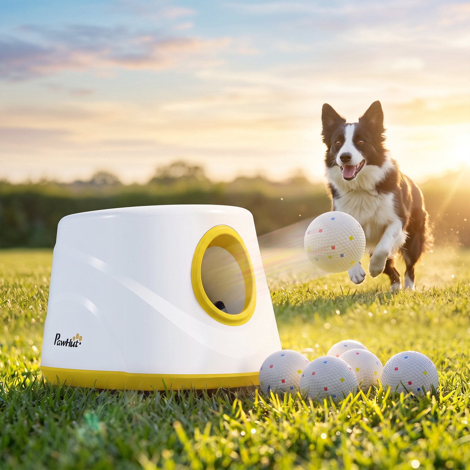 Automatic Dog Ball Launcher, Dog Thrower Machine with 6PCS 2.3" ETPU alls, 3 Adjustable Distance(20/33/46ft) & Random Mode