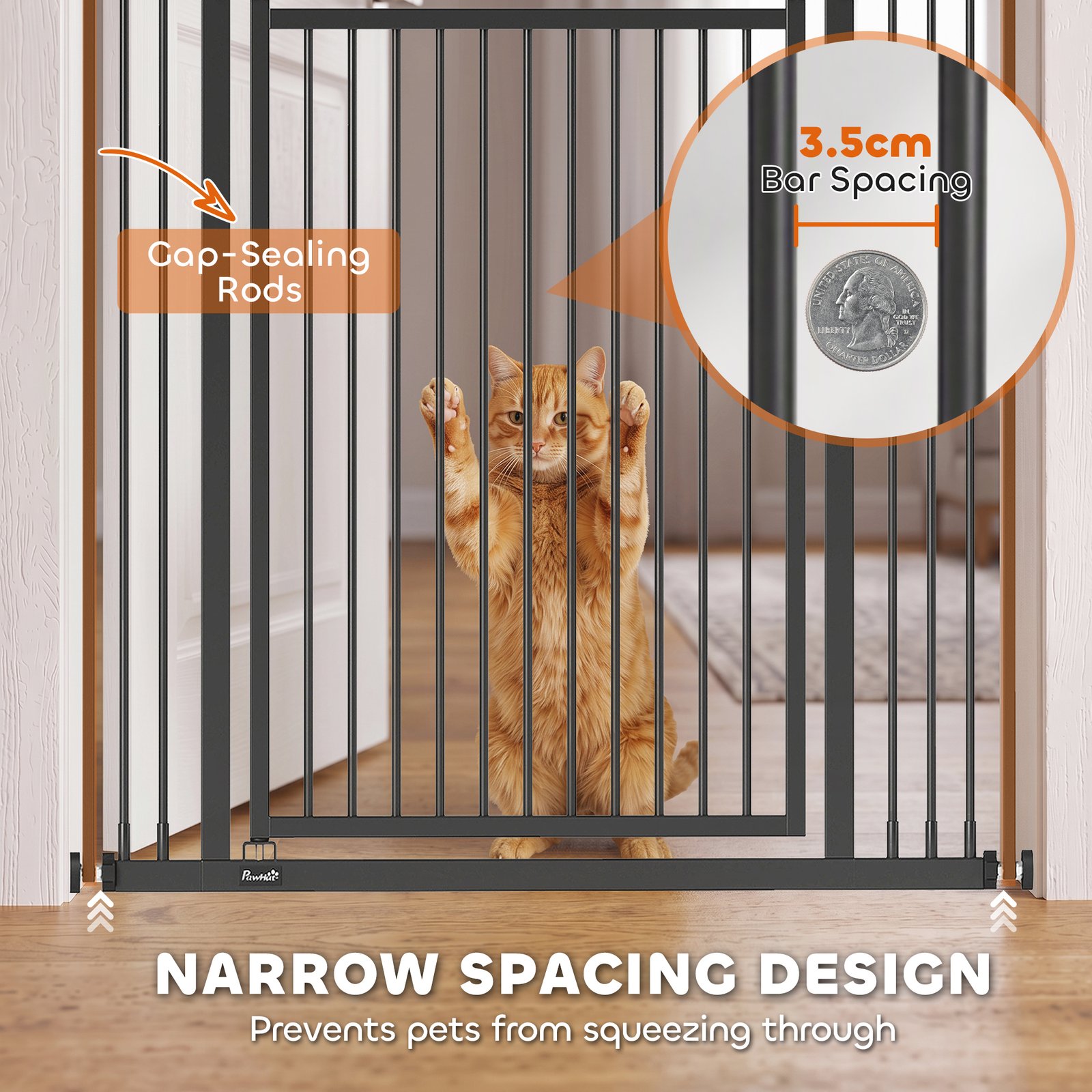 180cm Extra Tall Cat Gate, Adjustable Pet Gate with 74-100 cm Wide, Pressure Fit, Pull-Ring Latch, Black