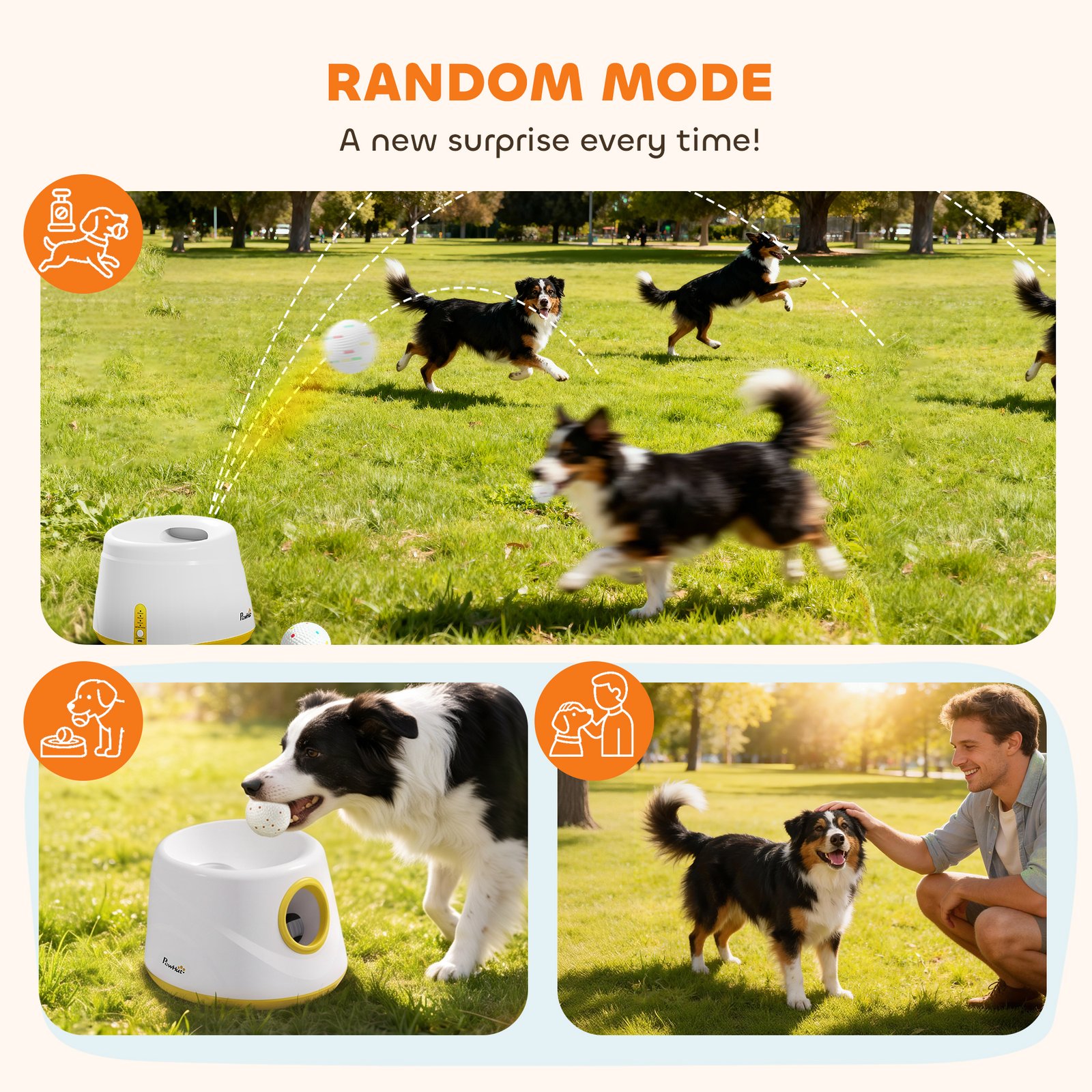 Automatic Dog Ball Launcher, Dog Thrower Machine with 6PCS 2.3" ETPU alls, 3 Adjustable Distance(20/33/46ft) & Random Mode