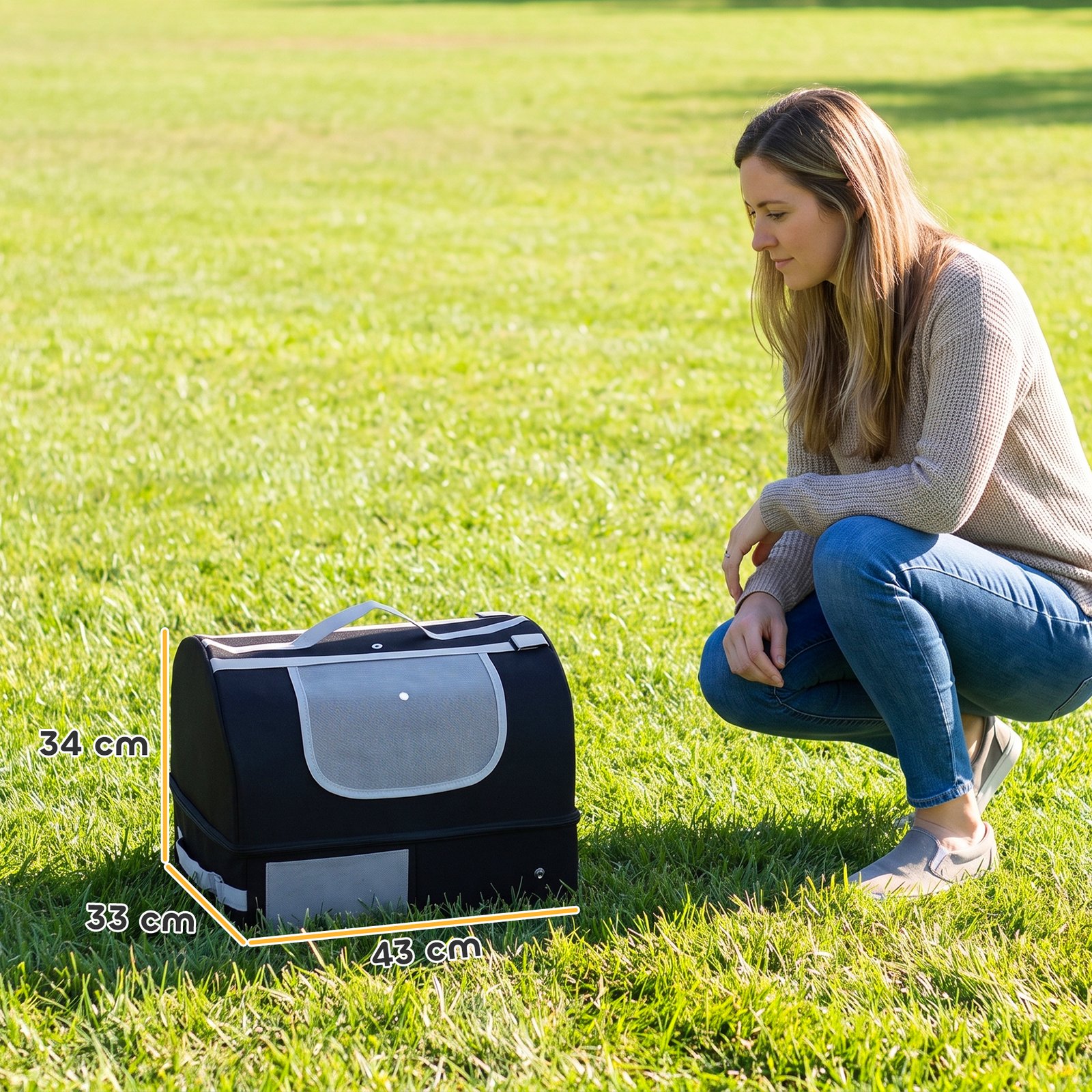Portable Cat Litter Box with Zipper & Lid for Travel, Foldable Cat Travel Litter Tray, Black
