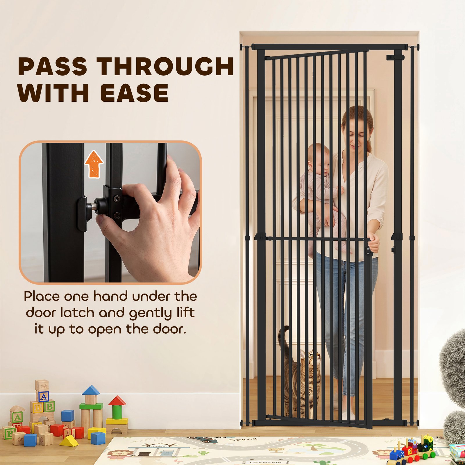 Extra Tall Pet Gate, Baby Gate w/ 112-200cm Adjustable Height, Two-Way Open, No-Drill, Fits 76-80cm & 81-85cm Door Black