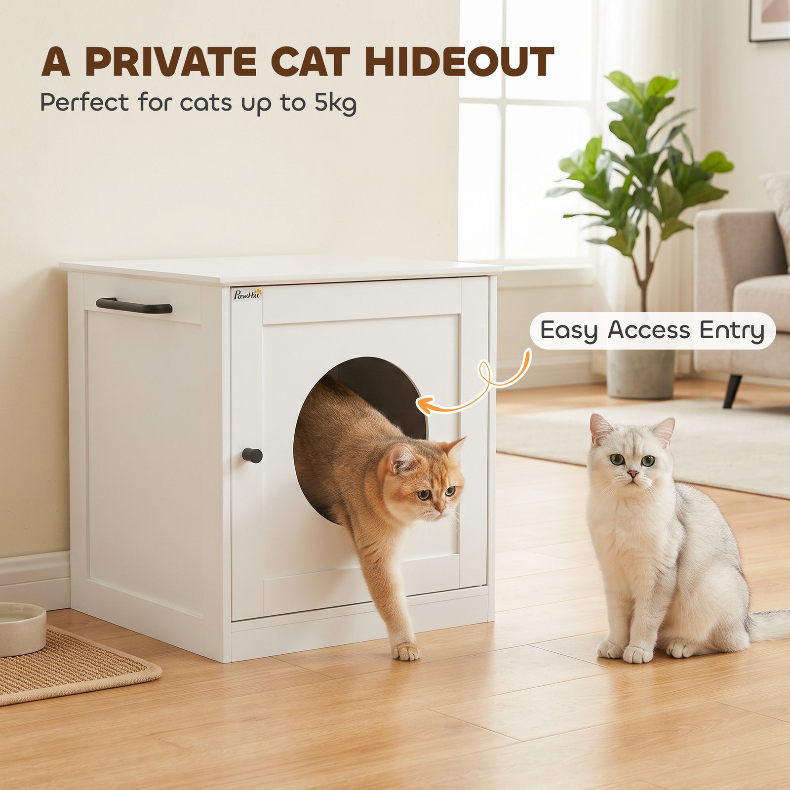 Cat Litter Box Enclosure, Hidden Litter Box Furniture with Side Hook, Wooden Cat Washroom Storage Cabinet, White