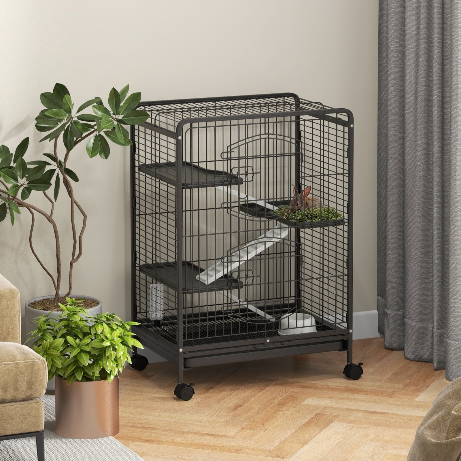 4 Levels Removable Small Animal Cage, 95cm - Black