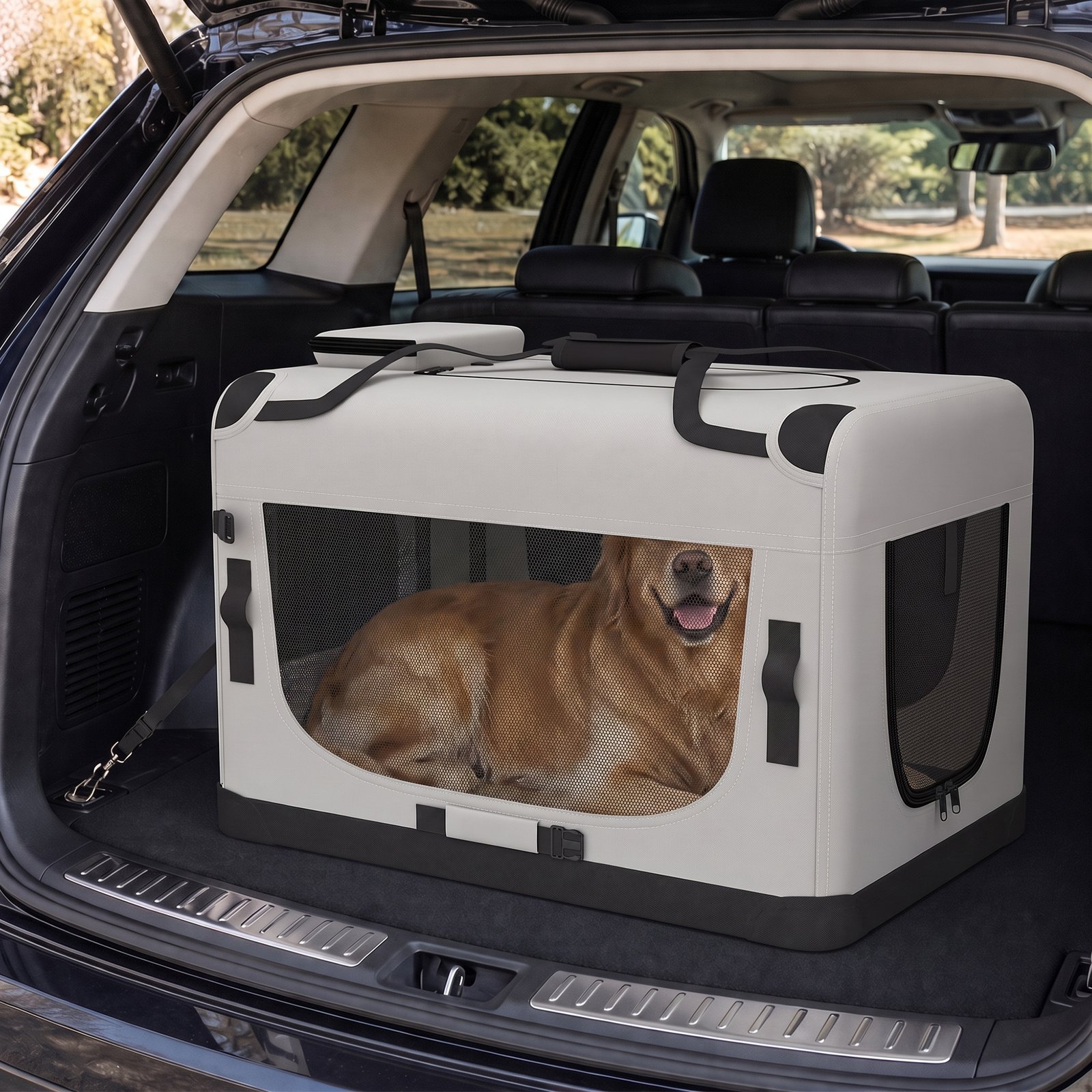 Pet Carrier Bag, Soft-Sided Dog Carrier with Security Buckle Strap, Washable Cushion and Folded Bowl, Light Grey