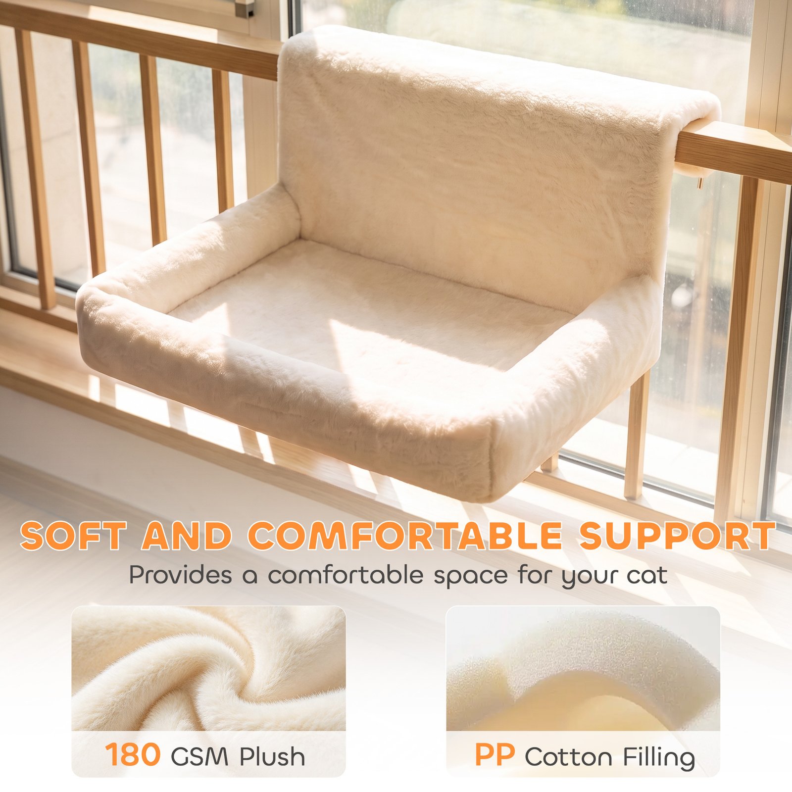 Cat Radiator Bed, Hanging Warm Hammock w/ Foldable Metal Frame, Removable Washable Cover, Cream