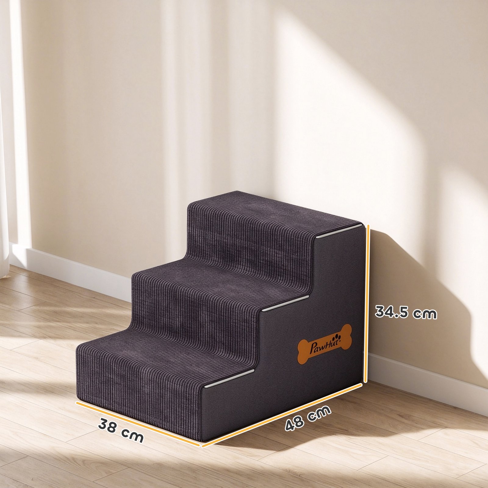 Dog Steps, 3-Step Dog Stairs for Bed and Sofa, Pet Stairs with Carry Handle, Washable Cover