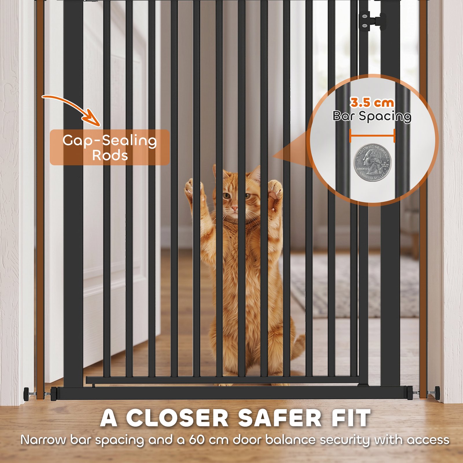 Extra Tall Pet Gate, Baby Gate w/ 112-200cm Adjustable Height, Two-Way Open, No-Drill, Fits 76-80cm & 81-85cm Door Black