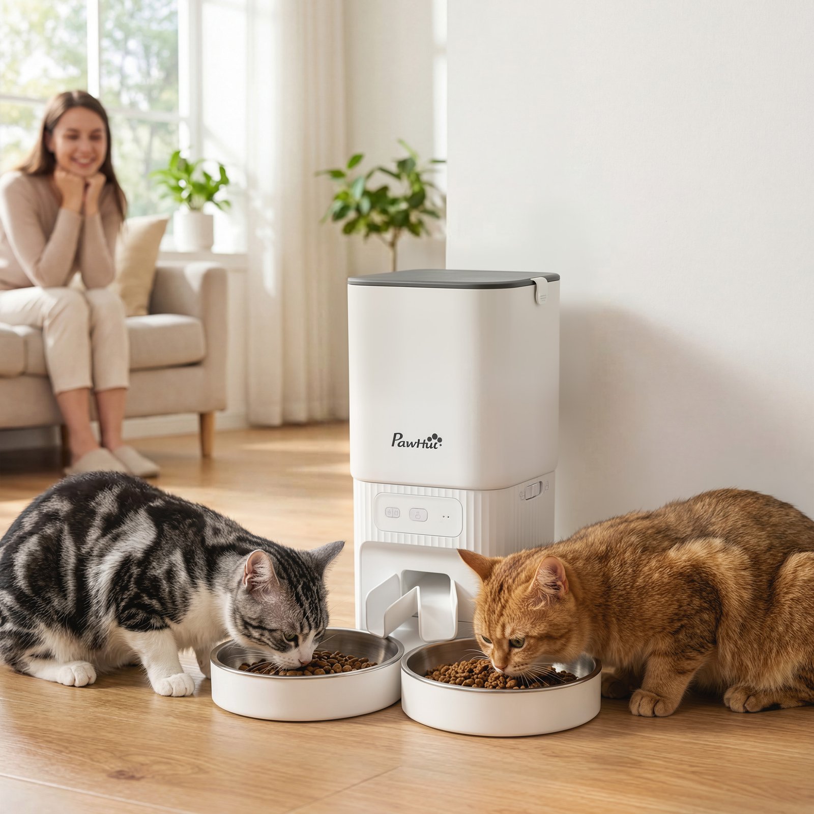 7L Automatic Cat Feeder with App Control, 2.4G/5G WiFi, Timer, 15 Meals/Day, Dual Power, 10s Voice Recording, Anti-Clog