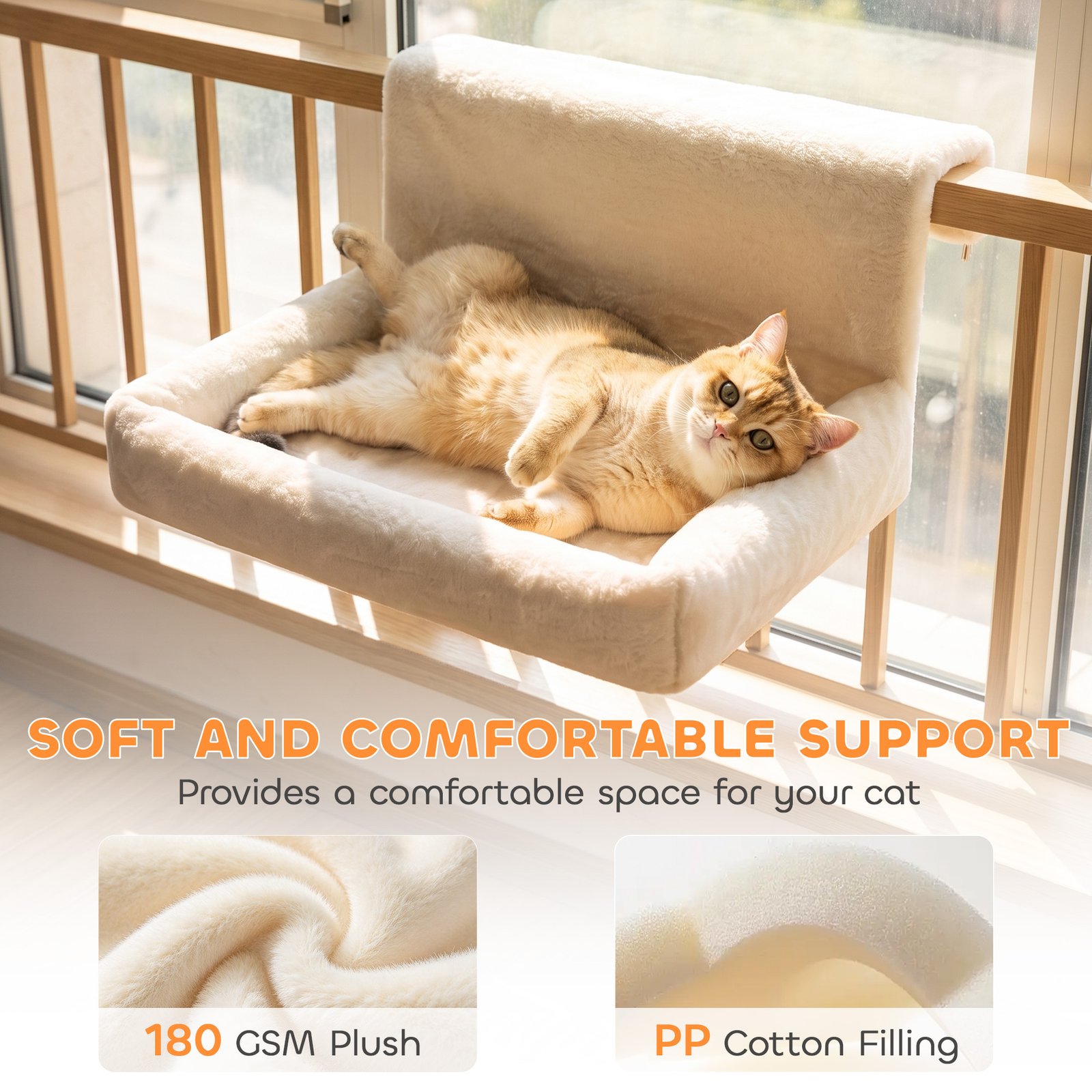 Cat Radiator Bed, Hanging Warm Hammock w/ Foldable Metal Frame, Removable Washable Cover, Cream