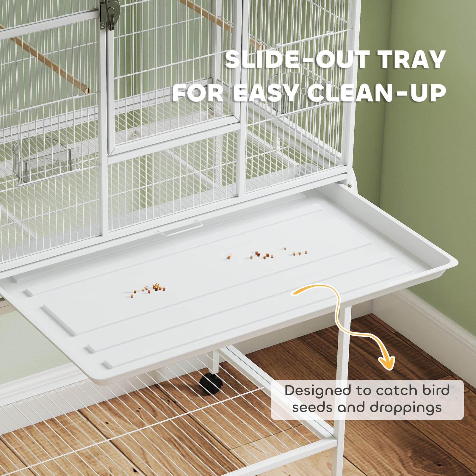 Large Bird Cage Budgie Cage with Stand, Storage Shelf, Wood Perch for Parrot, 81 x 48 x 162.5 cm, White