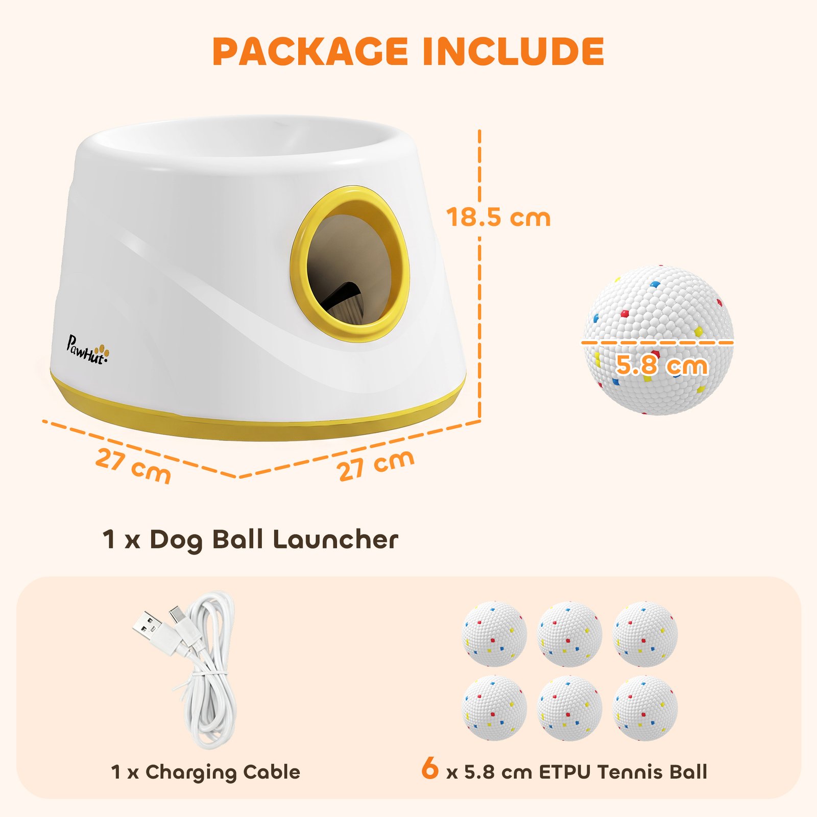 Automatic Dog Ball Launcher, Dog Thrower Machine with 6PCS 2.3" ETPU alls, 3 Adjustable Distance(20/33/46ft) & Random Mode