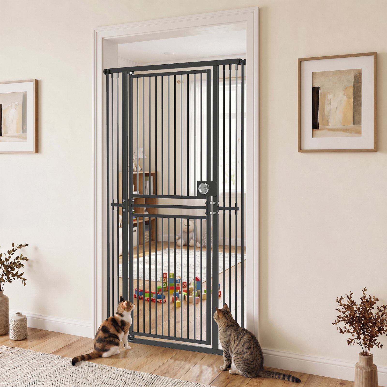 180cm Extra Tall Cat Gate, Adjustable Pet Gate with 74-100 cm Wide, Pressure Fit, Pull-Ring Latch, Black