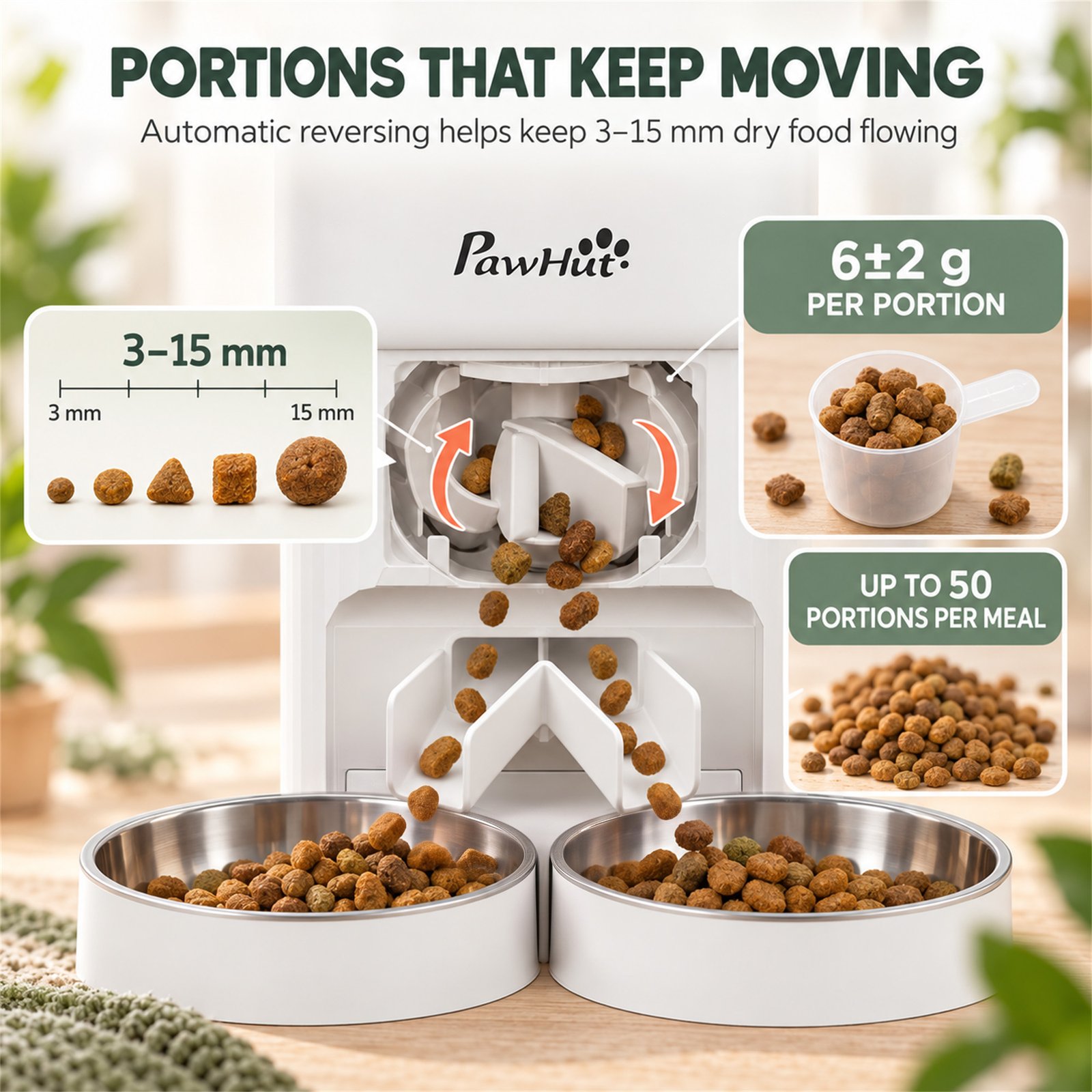 7L Automatic Cat Feeder with App Control, 2.4G/5G WiFi, Timer, 15 Meals/Day, Dual Power, 10s Voice Recording, Anti-Clog
