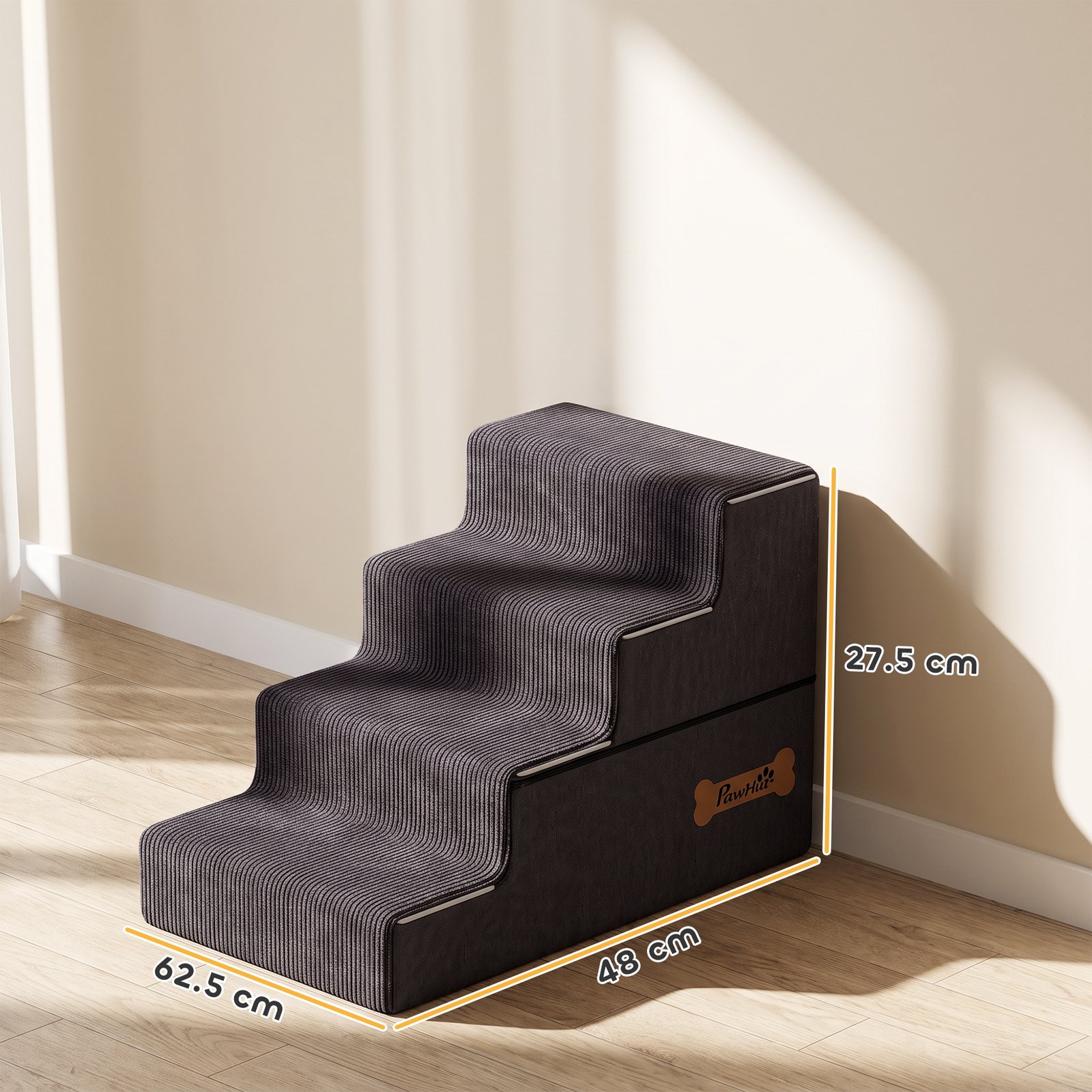 Dog Steps, 4-Step Dog Stairs for Bed and Sofa, Pet Stairs with Carry Handle, Washable Cover