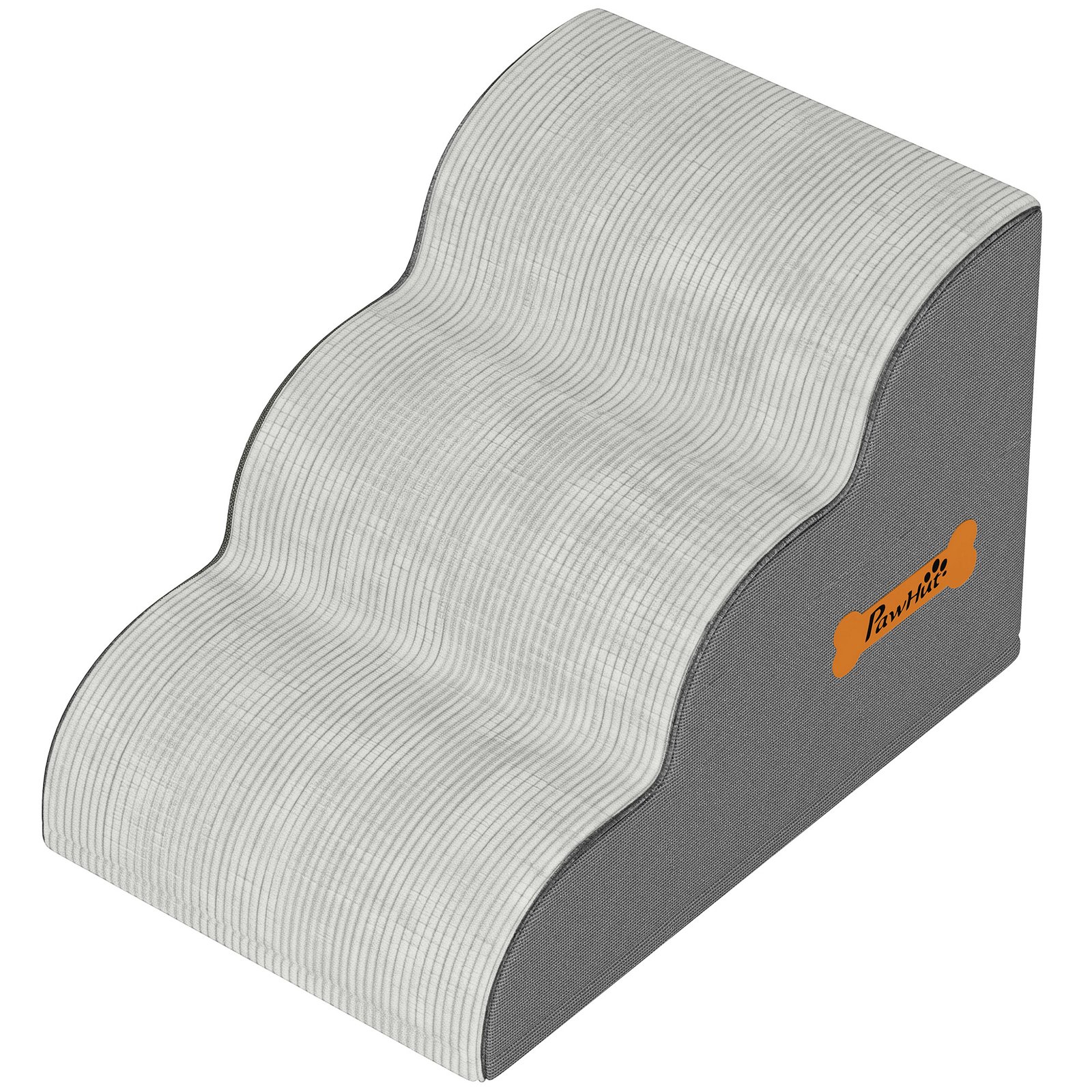 Dog Steps for Bed and Sofa, 3-Step Non-Slip Dog Stairs with Removable Washable Cover, Carry Handle, Light Grey