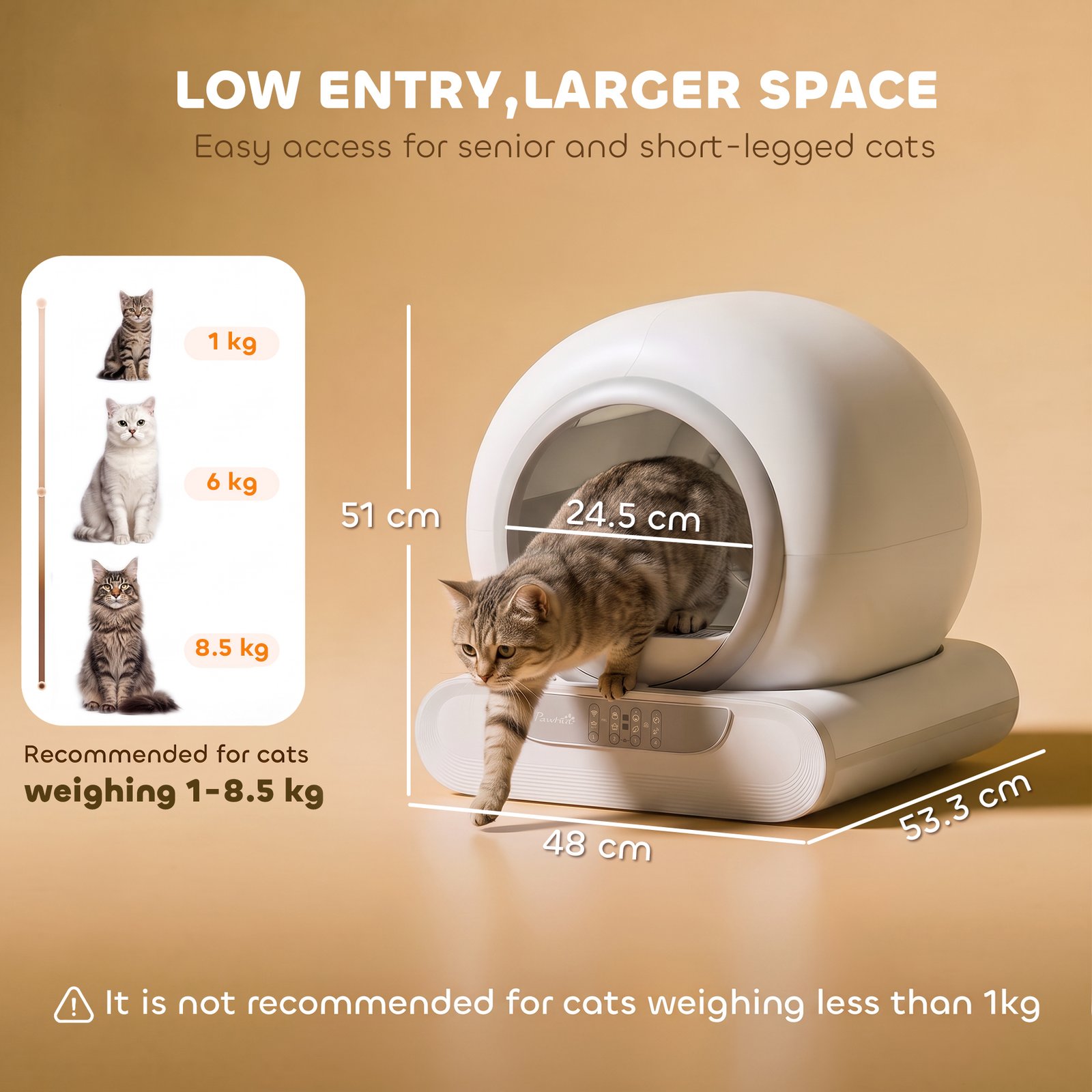 Self Cleaning Cat Litter Tray, Automatic Cat Litter Tray w/ APP Control, 65L Extra Large Capacity, 9L Waste Bin