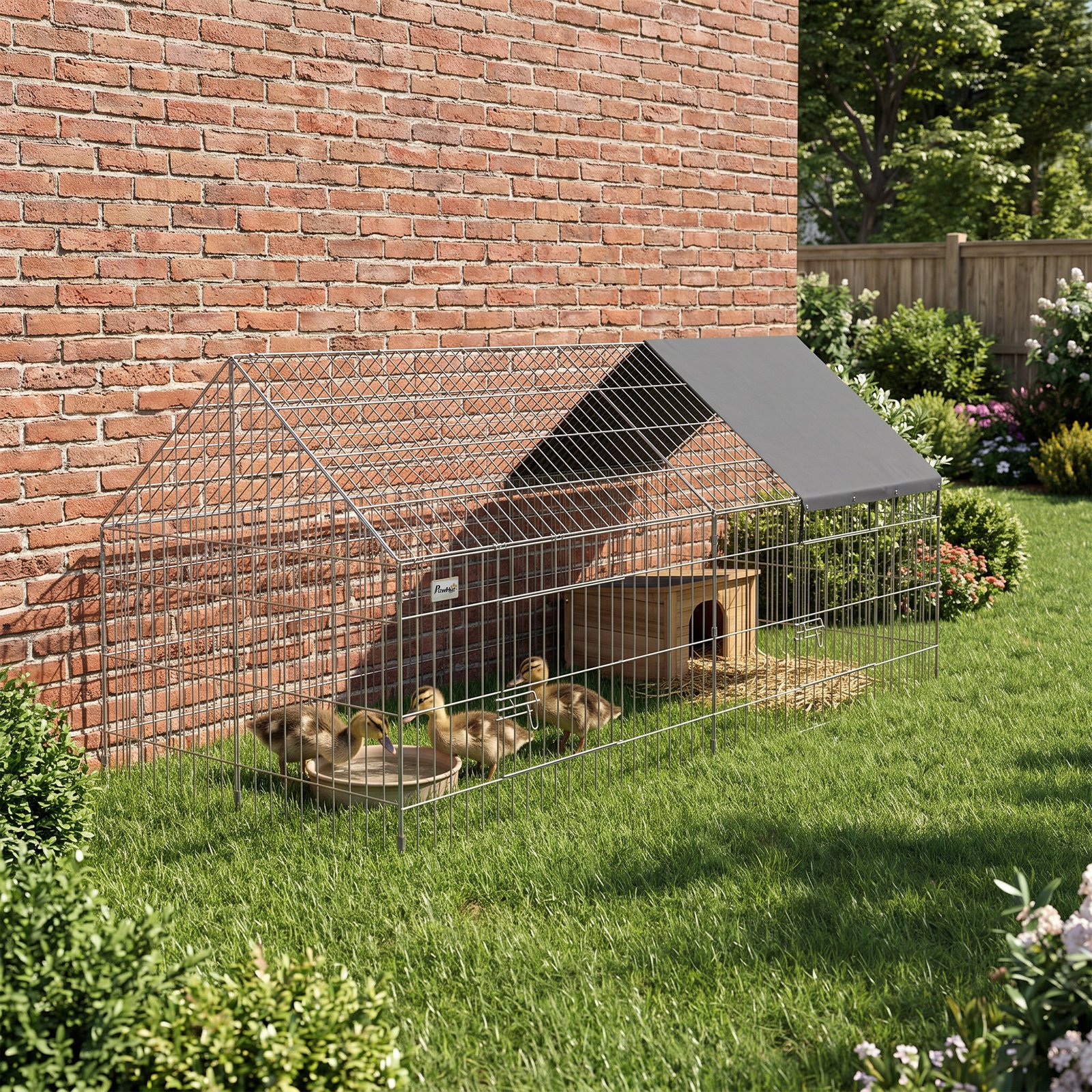 Rabbit Run with Protective Cover for Small Animals, Chickens, Guinea Pigs, Tortoises, 180 x 75 x 75 cm, Black