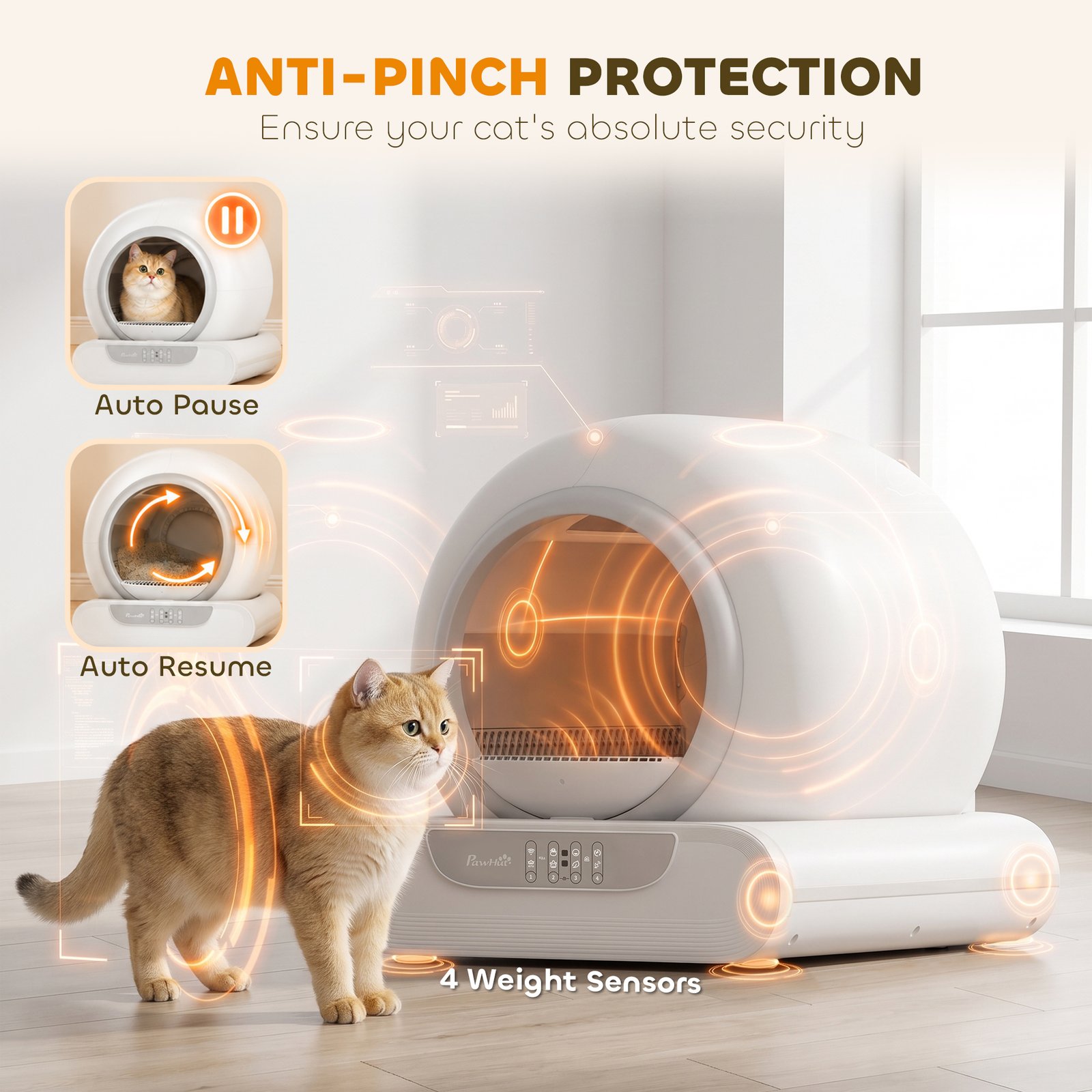 Self Cleaning Cat Litter Tray, Automatic Cat Litter Tray w/ APP Control, 65L Extra Large Capacity, 9L Waste Bin