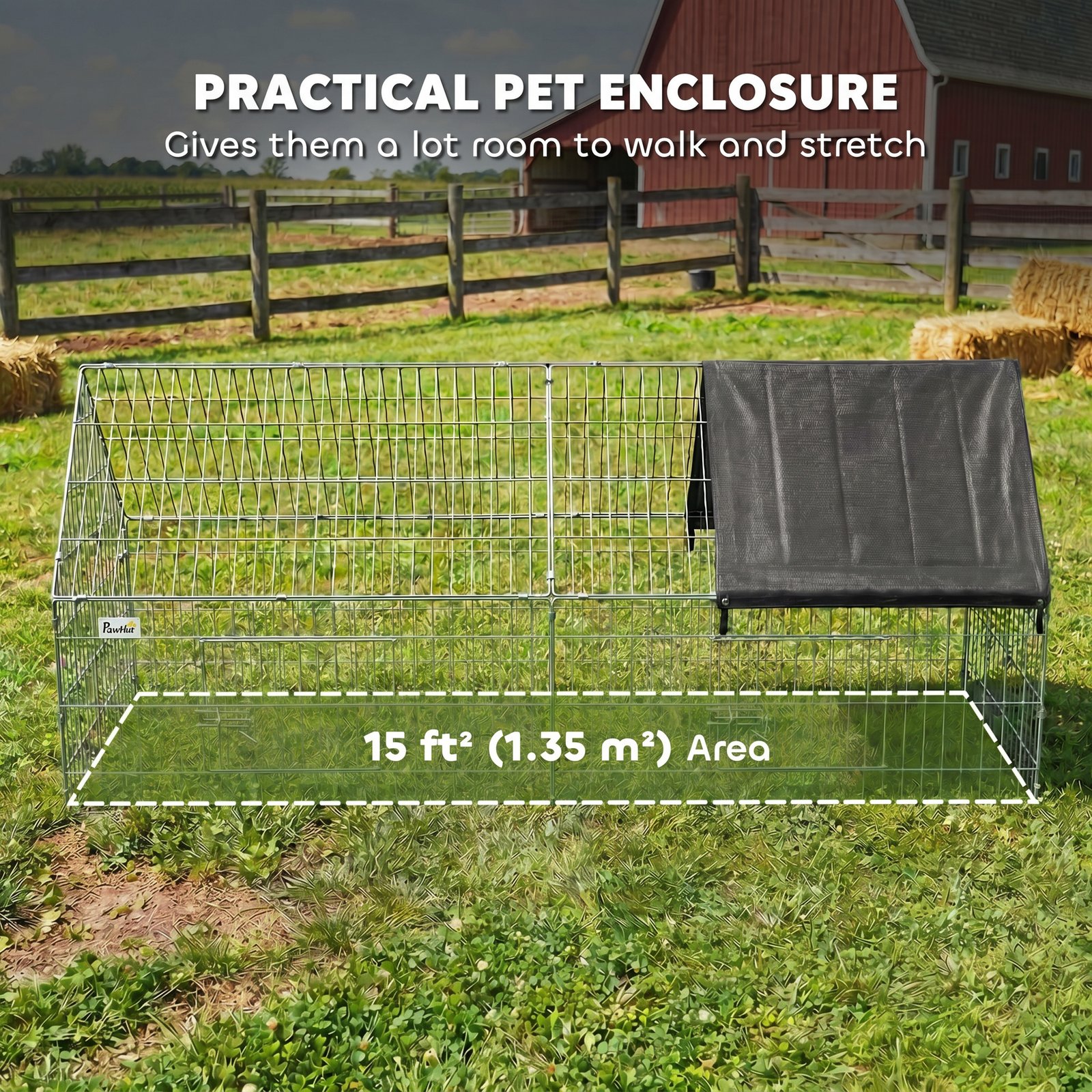 Rabbit Run with Protective Cover for Small Animals, Chickens, Guinea Pigs, Tortoises, 180 x 75 x 75 cm, Black
