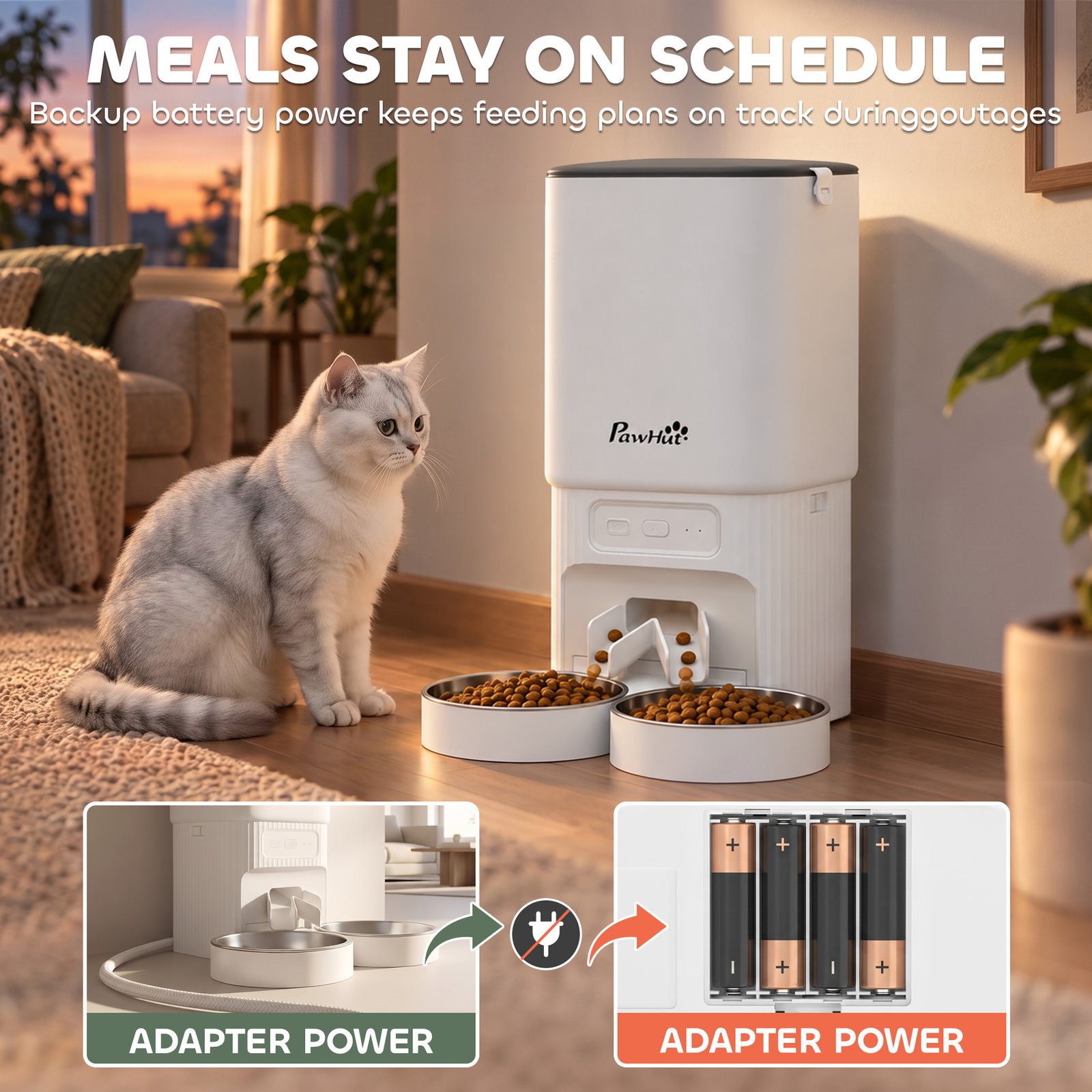 7L Automatic Cat Feeder with App Control, 2.4G/5G WiFi, Timer, 15 Meals/Day, Dual Power, 10s Voice Recording, Anti-Clog