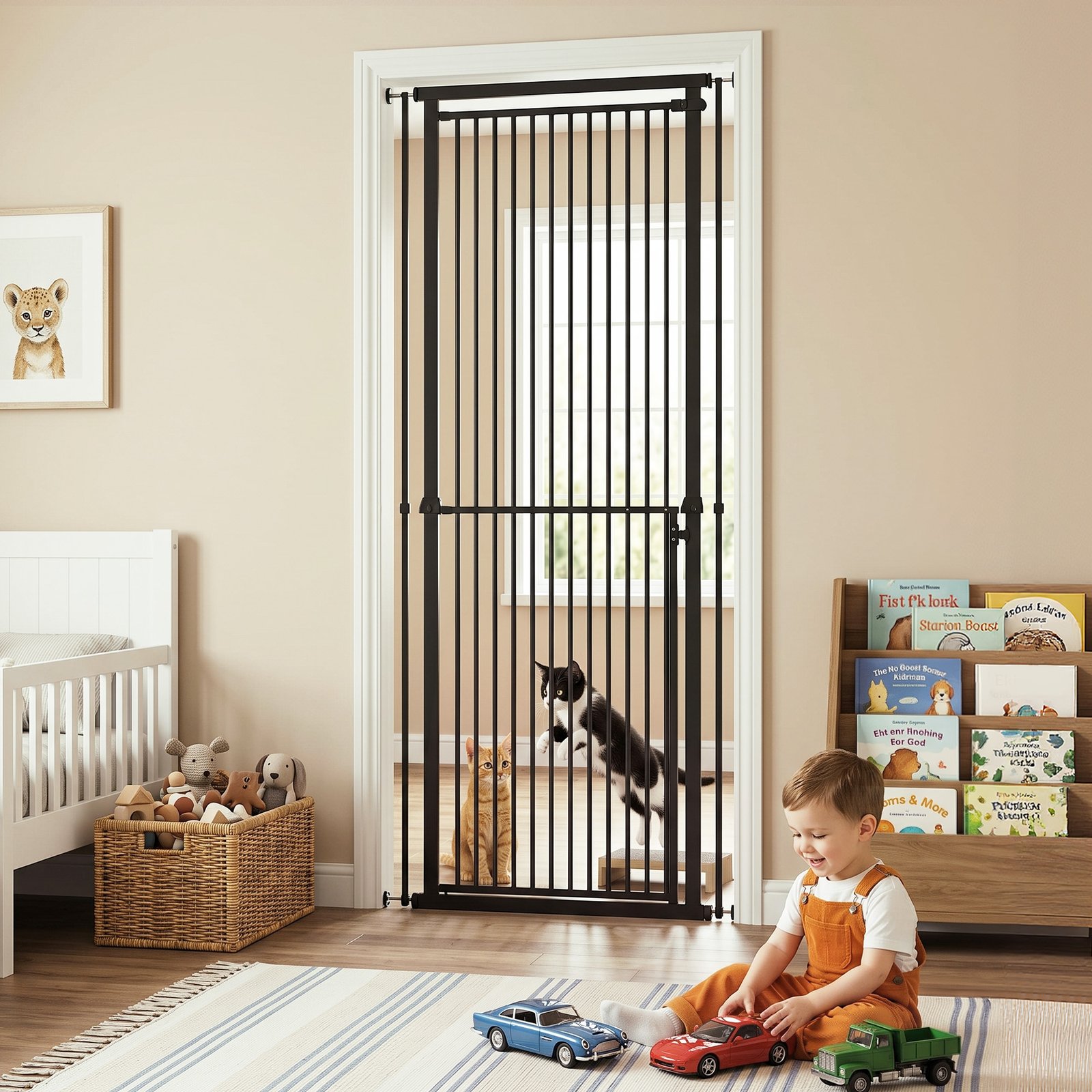Extra Tall Pet Gate, Baby Gate w/ 112-200cm Adjustable Height, Two-Way Open, No-Drill, Fits 76-80cm & 81-85cm Door Black