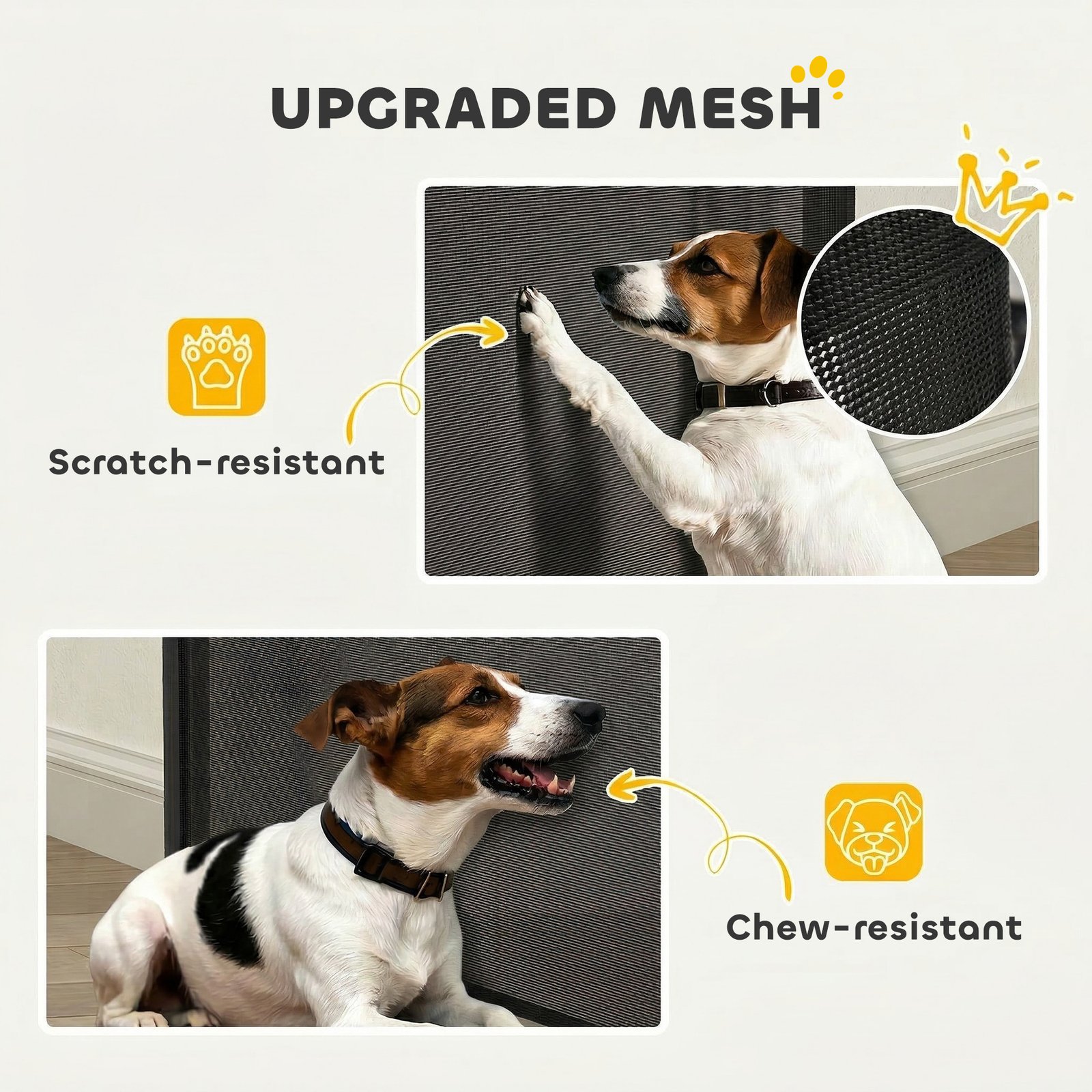 Retractable Dog Gate, Extends to 300 cm Wide & 104 cm Tall, Mesh Pet Gate Single Hand Operation, for Stairs Doorways