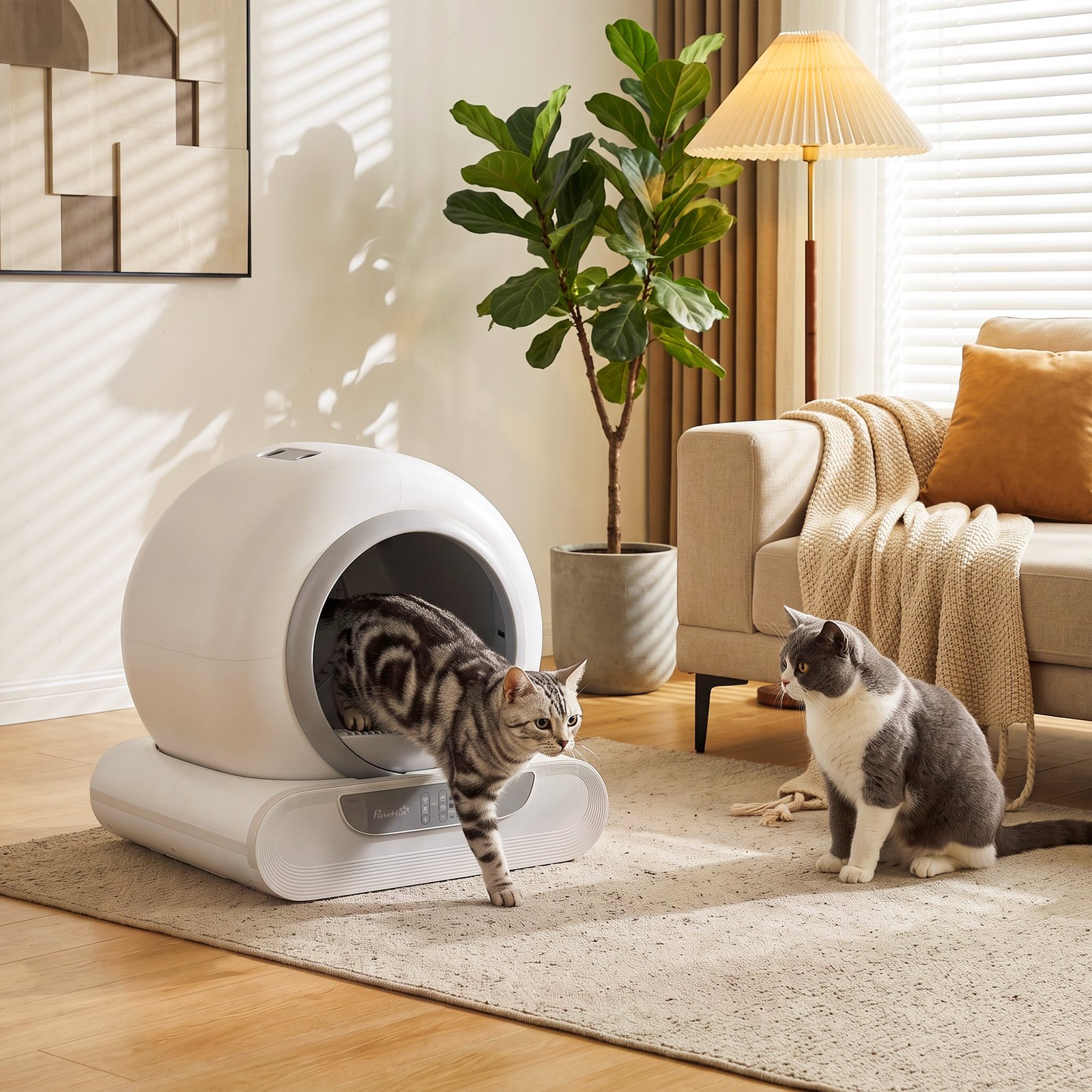 Self Cleaning Cat Litter Tray, Automatic Cat Litter Tray w/ APP Control, 65L Extra Large Capacity, 9L Waste Bin