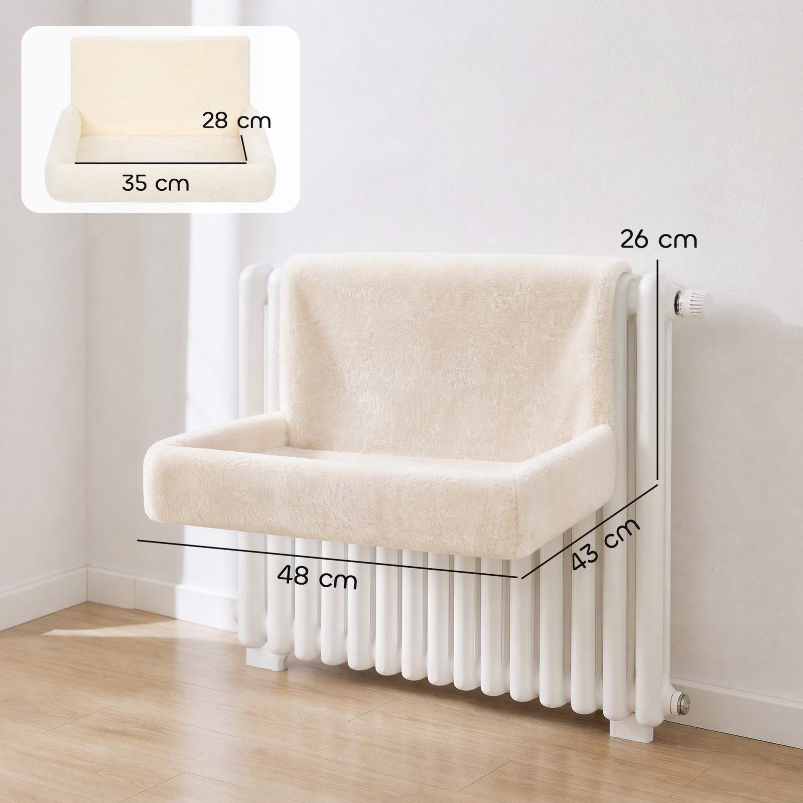 Cat Radiator Bed, Hanging Warm Hammock w/ Foldable Metal Frame, Removable Washable Cover, Cream