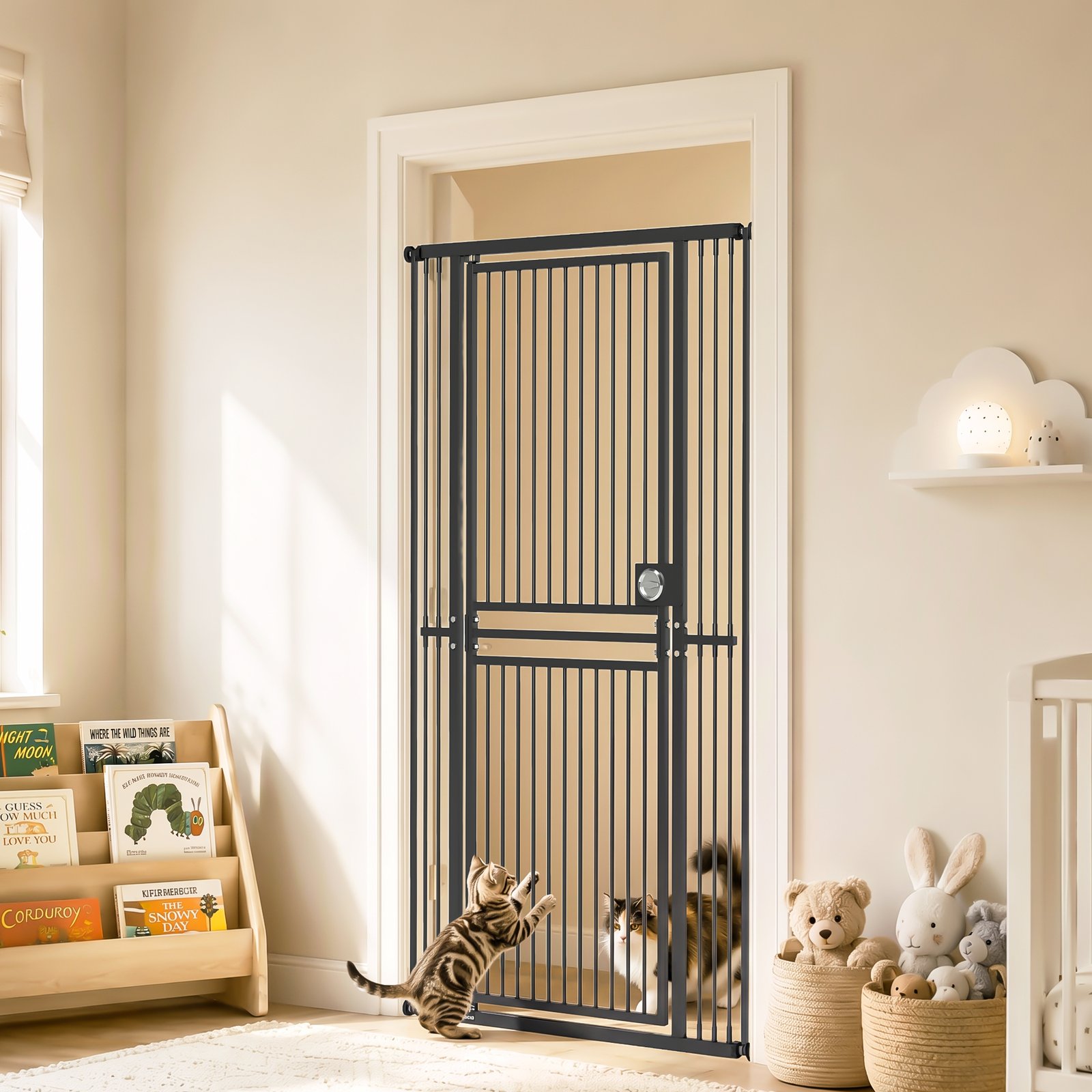 180cm Extra Tall Cat Gate, Adjustable Pet Gate with 74-100 cm Wide, Pressure Fit, Pull-Ring Latch, Black