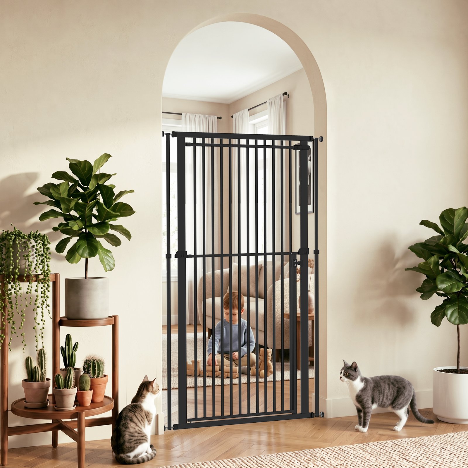 Extra Tall Pet Gate, Baby Gate w/ 112-200cm Adjustable Height, Two-Way Open, No-Drill, Fits 76-80cm & 81-85cm Door Black