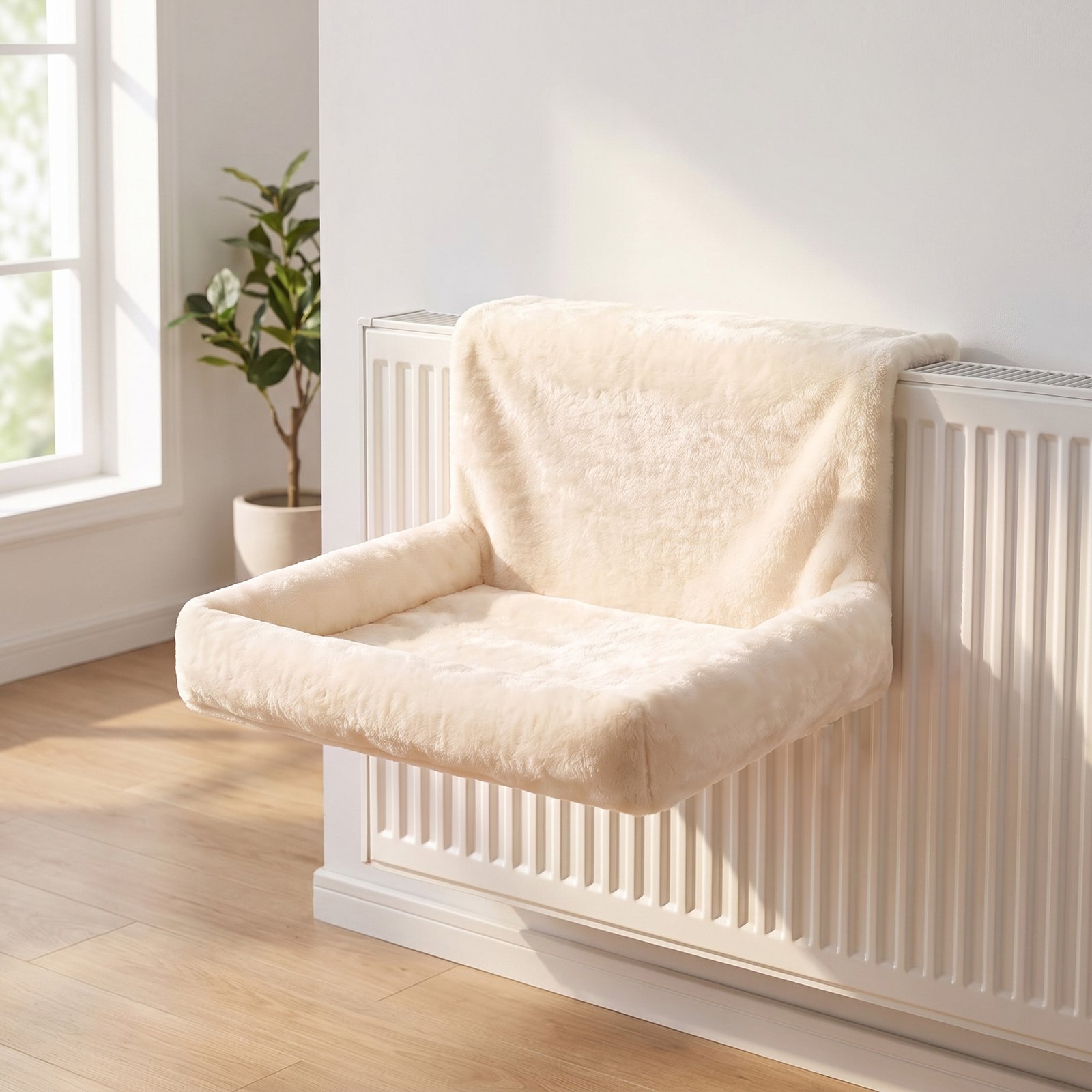 Cat Radiator Bed, Hanging Warm Hammock w/ Foldable Metal Frame, Removable Washable Cover, Cream