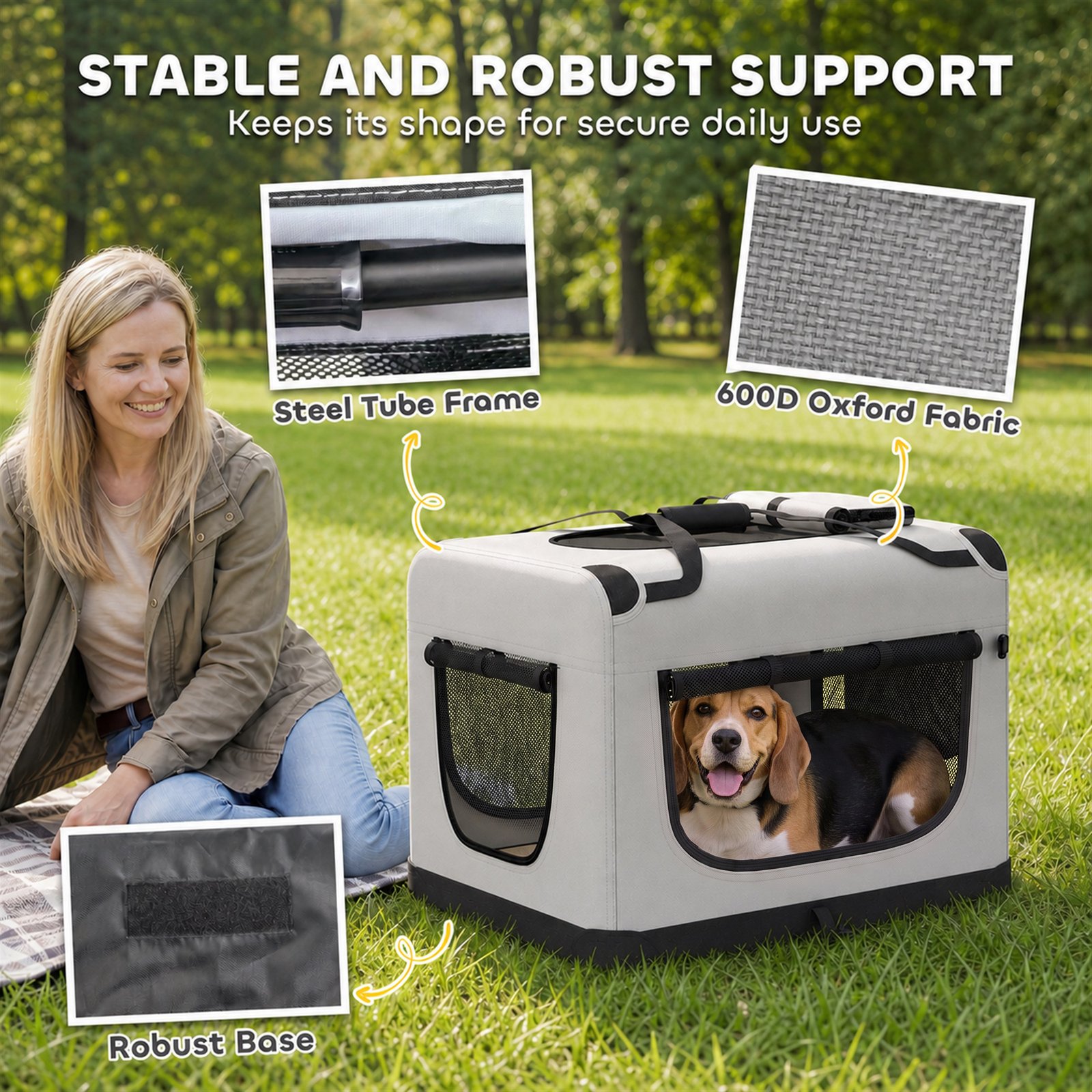 Pet Carrier Bag, Soft-Sided Dog Carrier with Security Buckle Strap, Washable Cushion and Folded Bowl, Light Grey