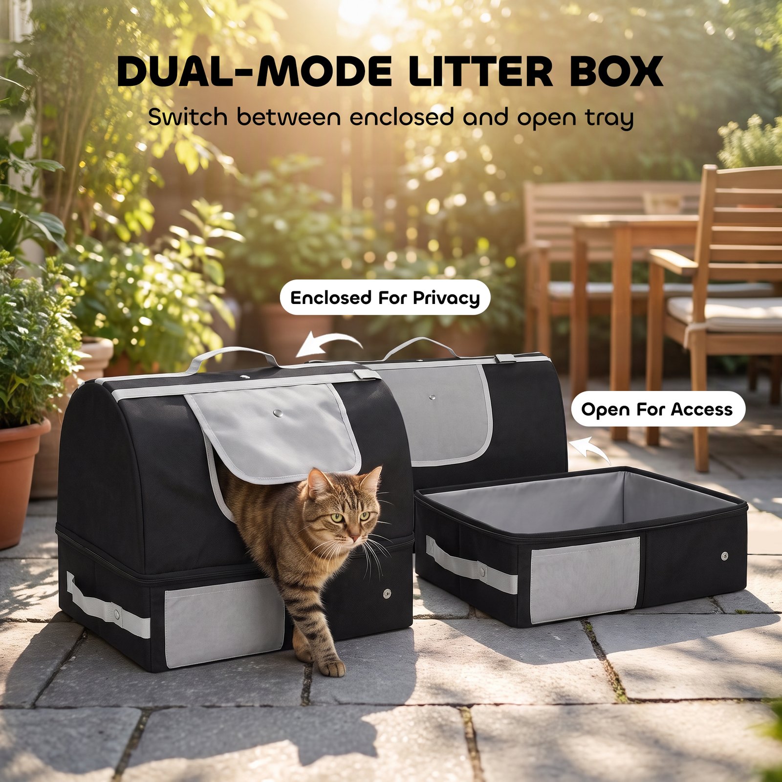 Portable Cat Litter Box with Zipper & Lid for Travel, Foldable Cat Travel Litter Tray, Black
