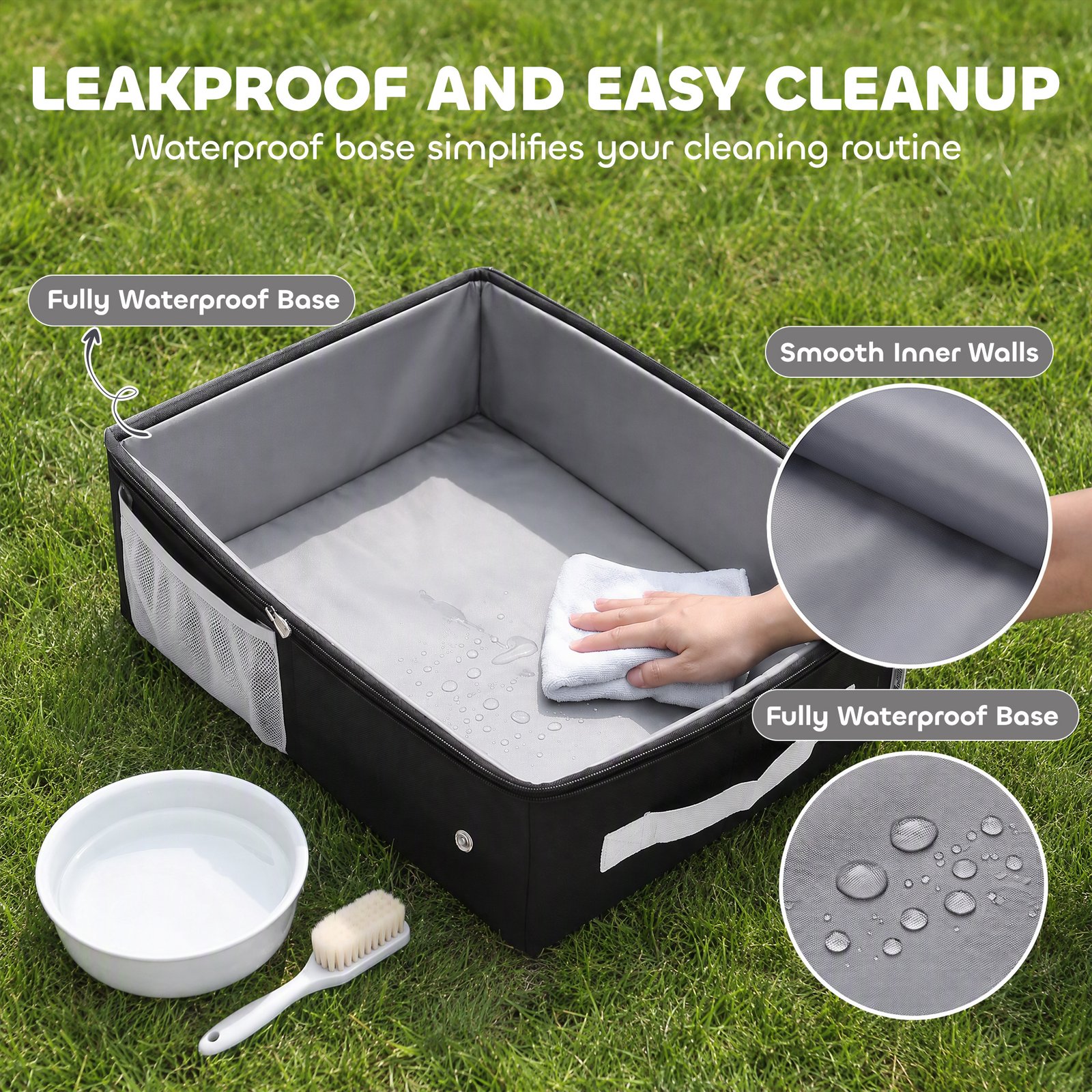 Portable Cat Litter Box with Zipper & Lid for Travel, Foldable Cat Travel Litter Tray, Black