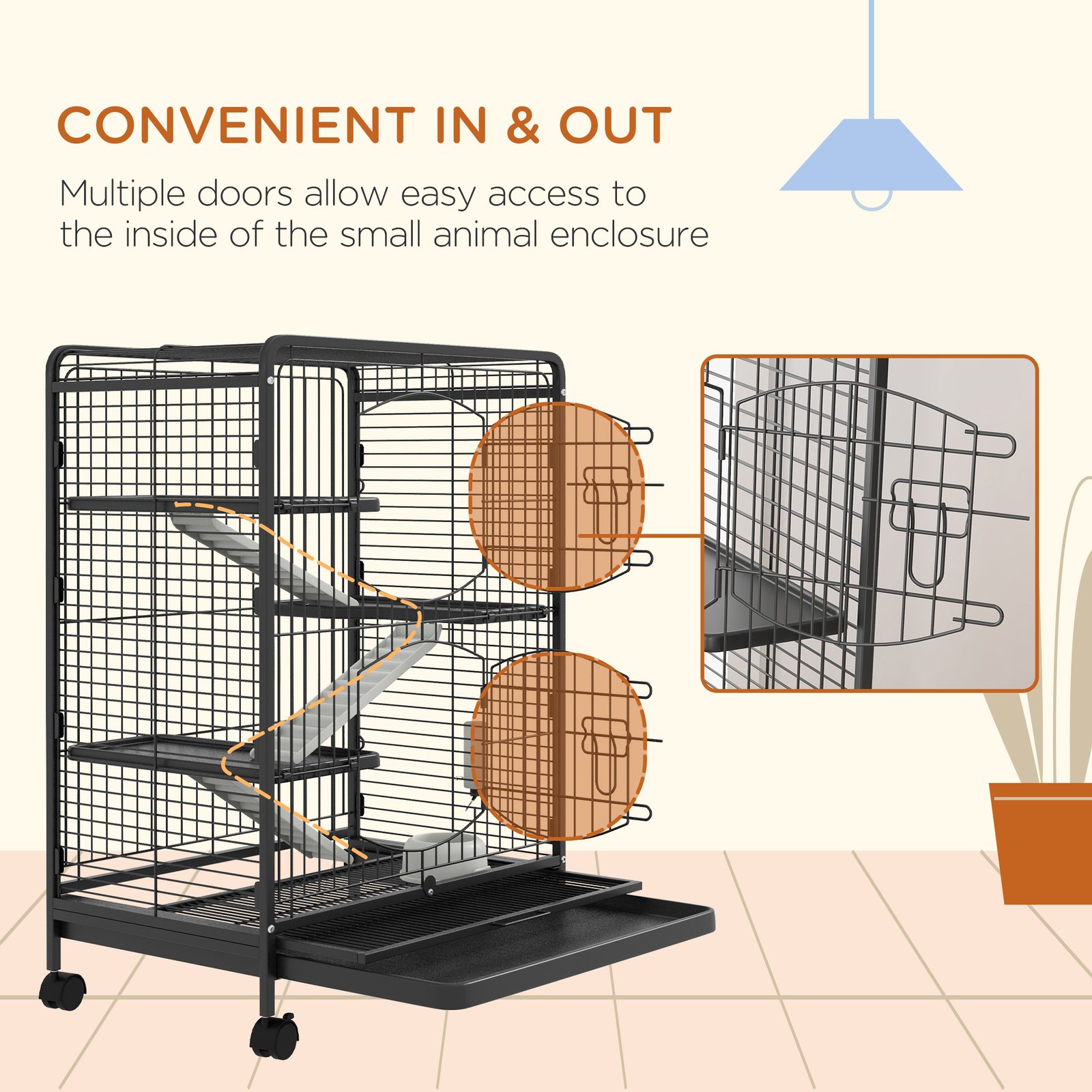 4 Levels Removable Small Animal Cage, 95cm - Black