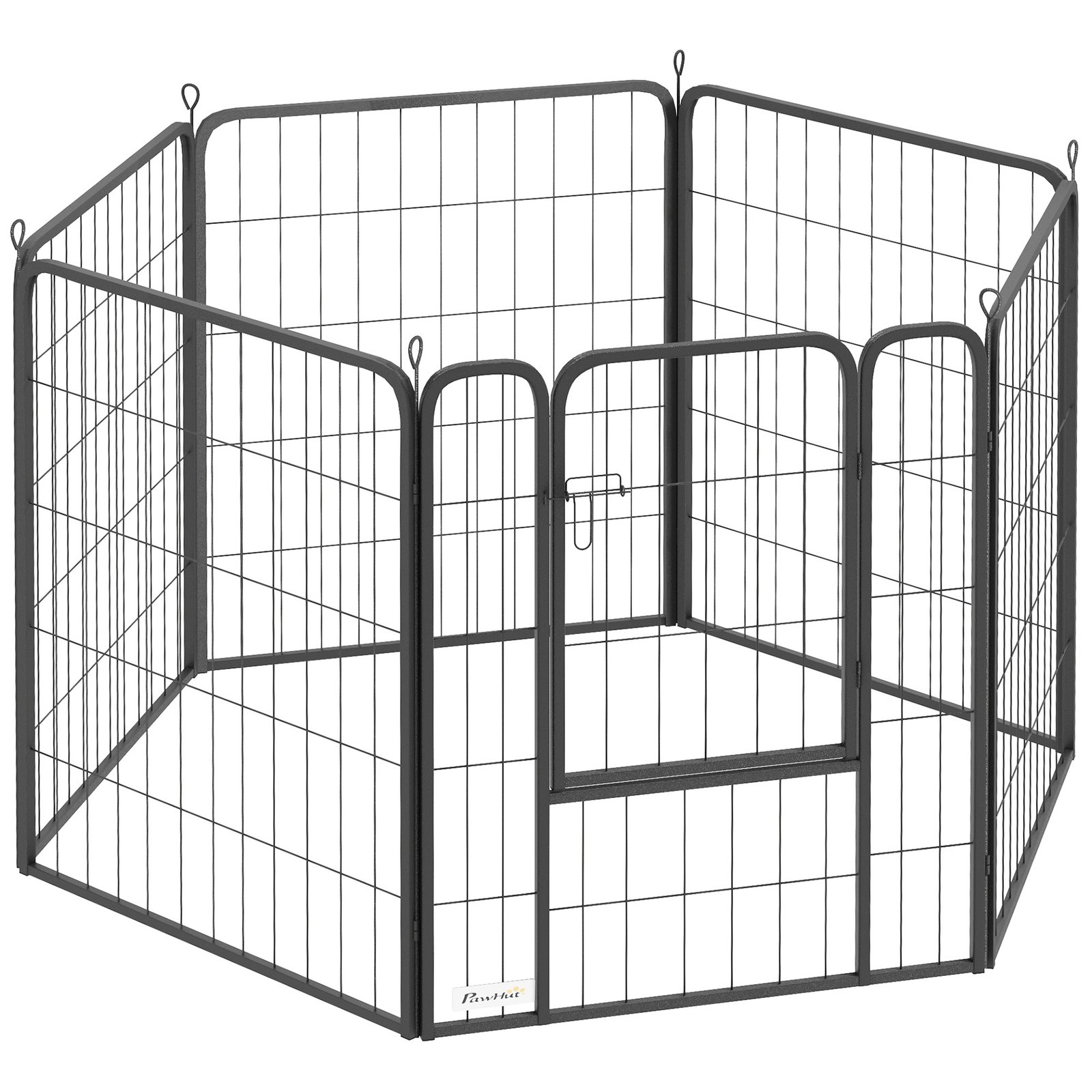 Six-Panel Dog Playpen with Door, for Medium Dogs, Indoors, Outdoors, 80cm Tall, Black
