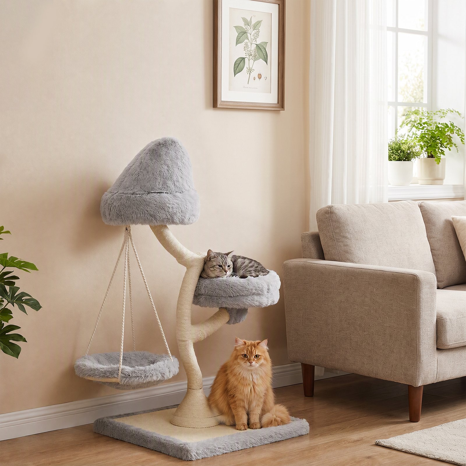 115 cm Modern Cat Tree Tower for Large Cats with Sisal Scratching Post, Holds 1 Cat up to 6kg, Machine-Washable Beds - Image 9