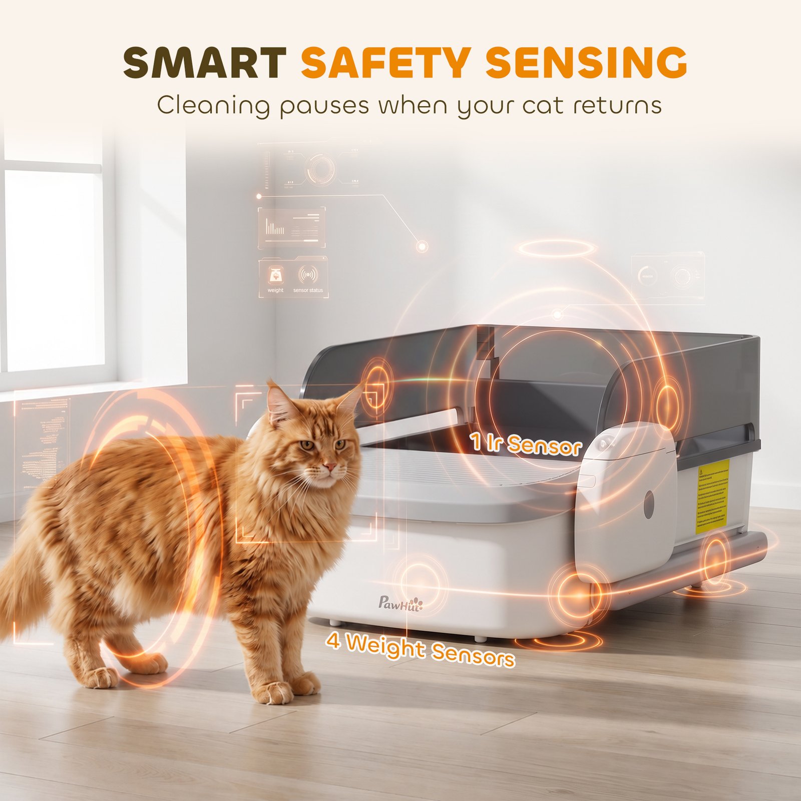 Self Cleaning Cat Litter Tray, Open-Top Automatic Litter Box with APP Control, Clumping Rake, 10L Waste Bin
