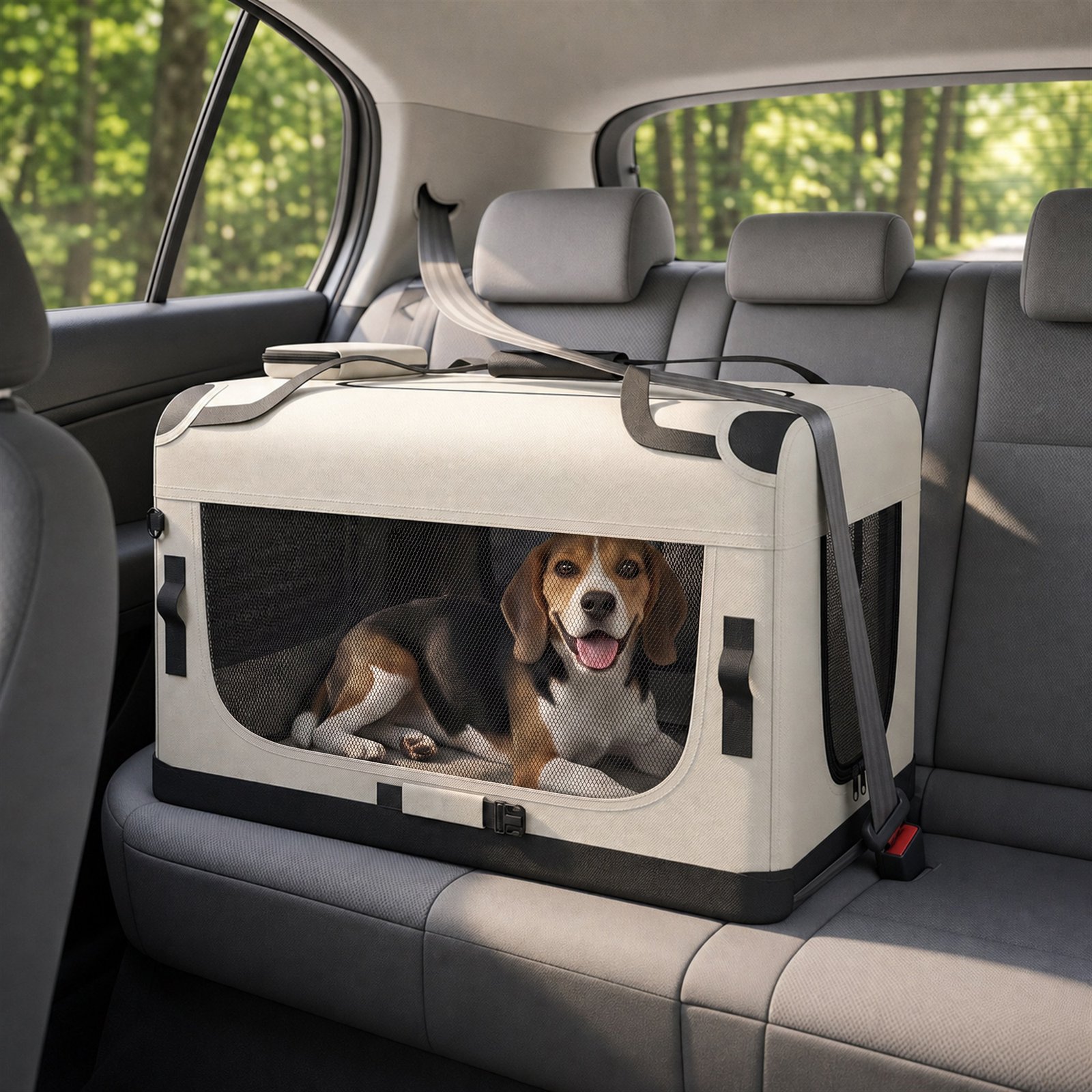 Pet Carrier Bag, Soft-Sided Dog Carrier with Security Buckle Strap, Washable Cushion and Folded Bowl, Light Grey