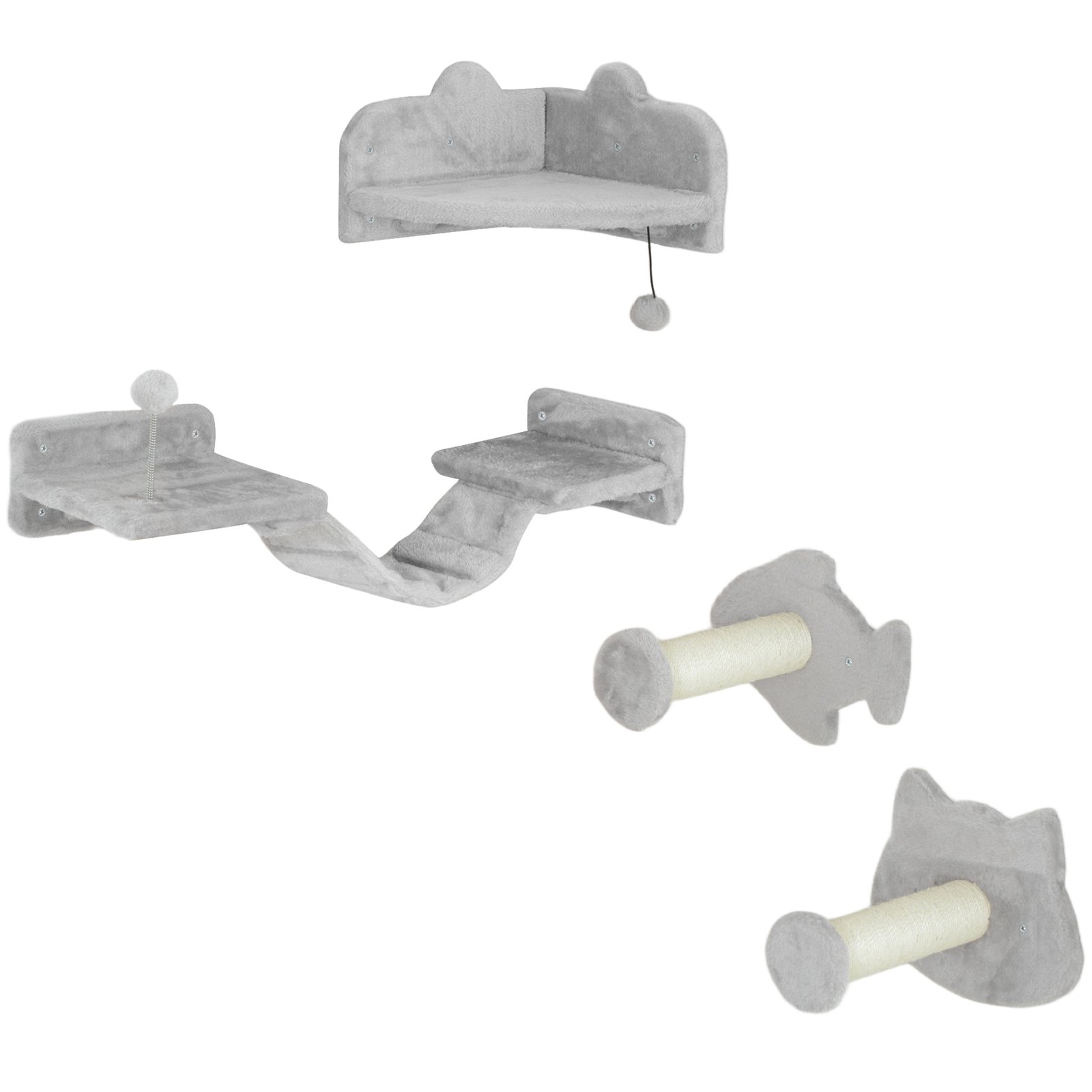 4-Piece Cat Wall Shelves with Steps, Ladder, Jumping Platforms, Light Grey