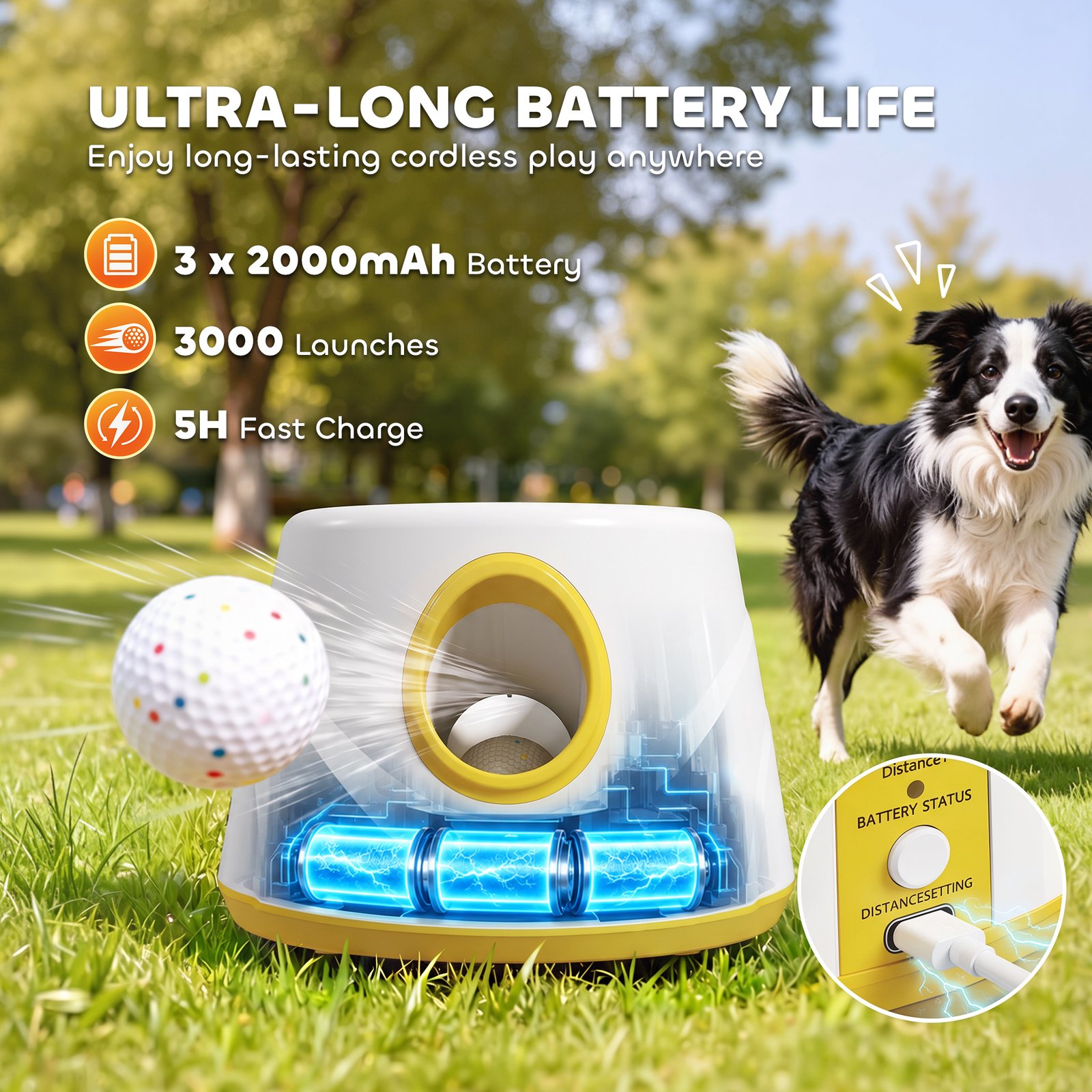 Automatic Dog Ball Launcher, Dog Thrower Machine with 6PCS 2.3" ETPU alls, 3 Adjustable Distance(20/33/46ft) & Random Mode
