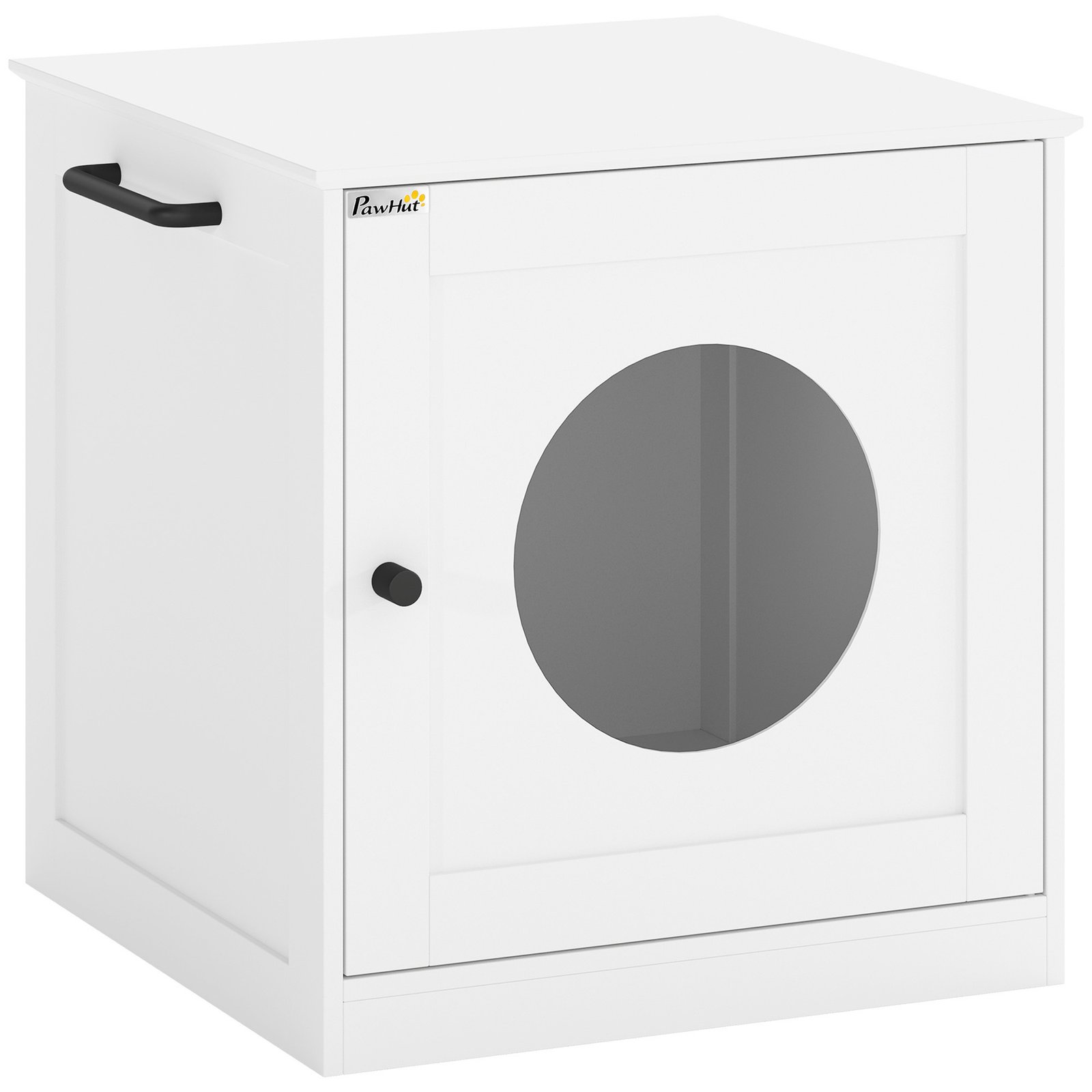 Cat Litter Box Enclosure, Hidden Litter Box Furniture with Side Hook, Wooden Cat Washroom Storage Cabinet, White