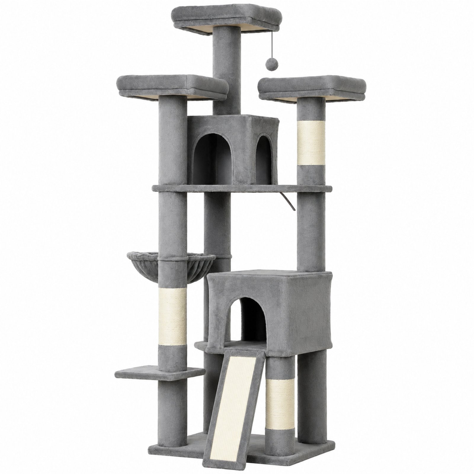 184cm Large Cat Tree for Indoor Cats, Multi-Level Tall Kitty Tower with 3 Scratching Posts, 2 Condos, 3 Padded Beds